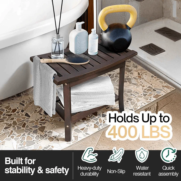 Tranquillo Solid Wood Shower Bench - Durable Shower Stool Wood - Image 3