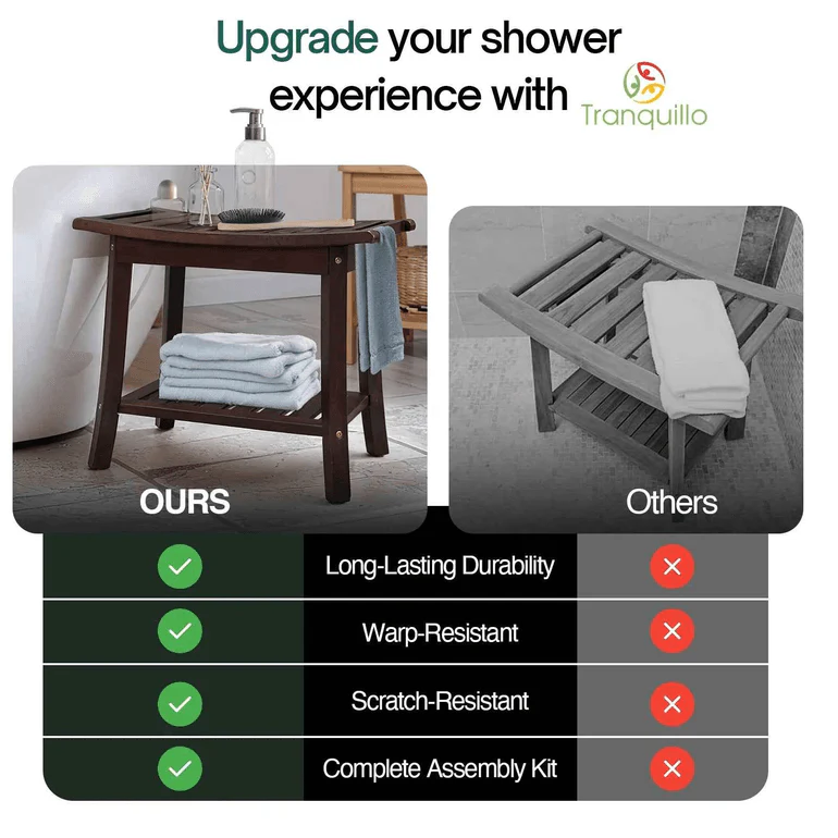 Tranquillo Solid Wood Shower Bench - Durable Shower Stool Wood - Image 4