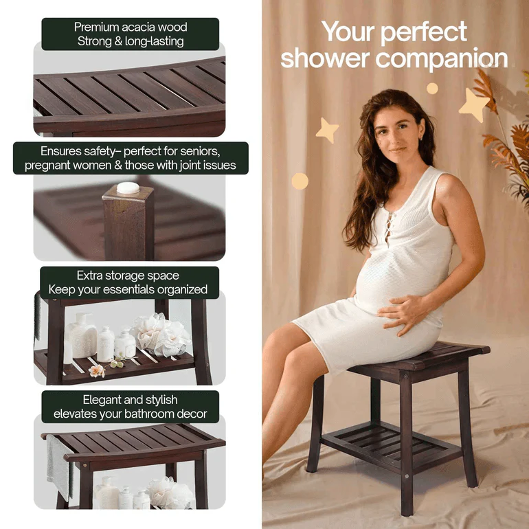 Tranquillo Solid Wood Shower Bench - Durable Shower Stool Wood - Image 5