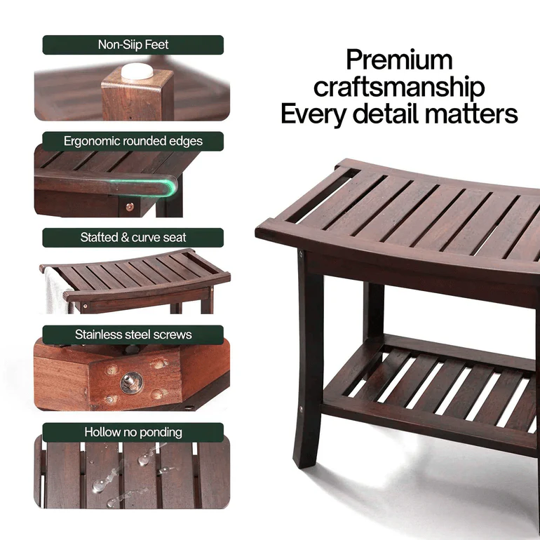 Tranquillo Solid Wood Shower Bench - Durable Shower Stool Wood - Image 7