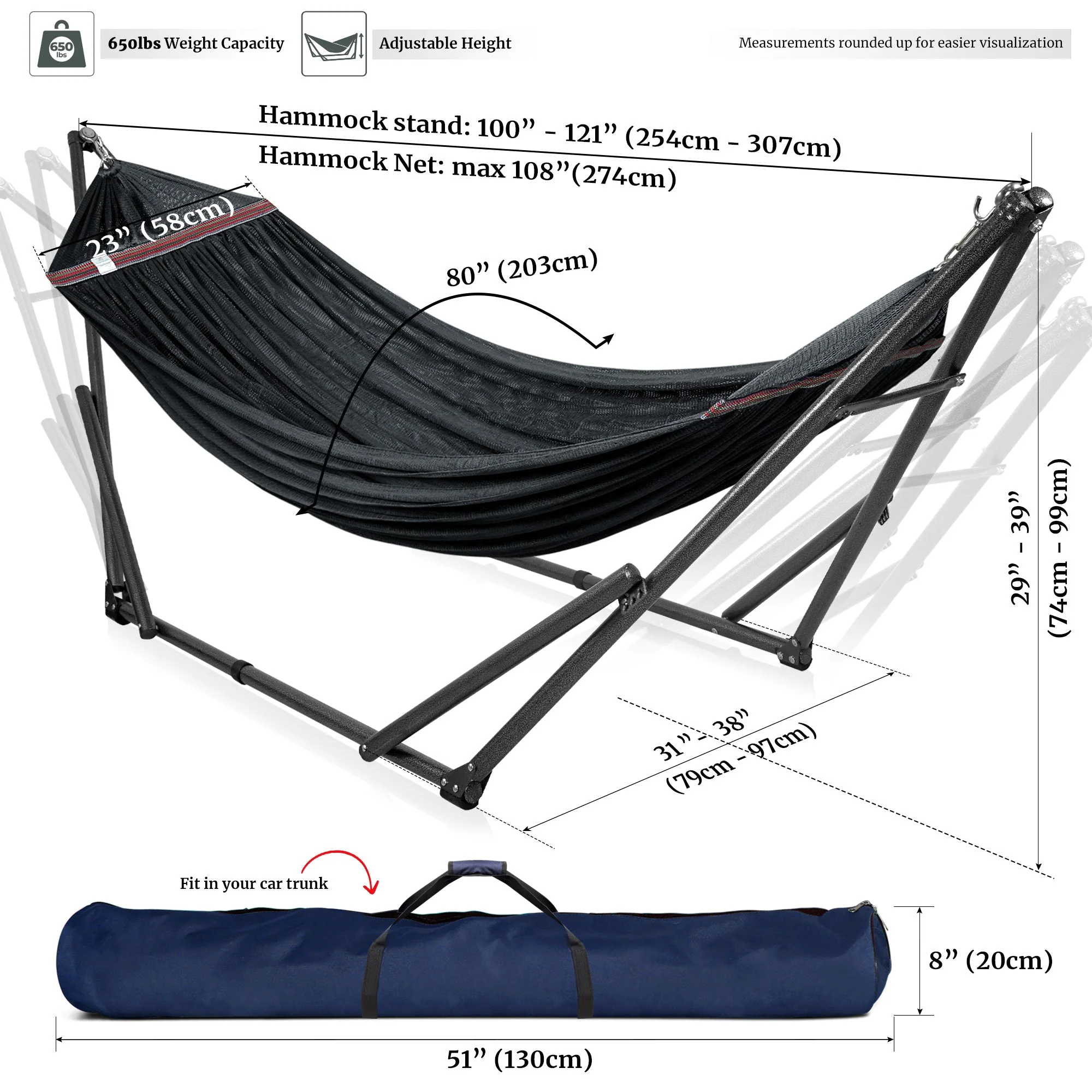 Tranquillo Universal Hammock with Medium Size Stands for Ultimate Relaxation - Ideal Universal Hammock Stands - Medium Size - Image 3