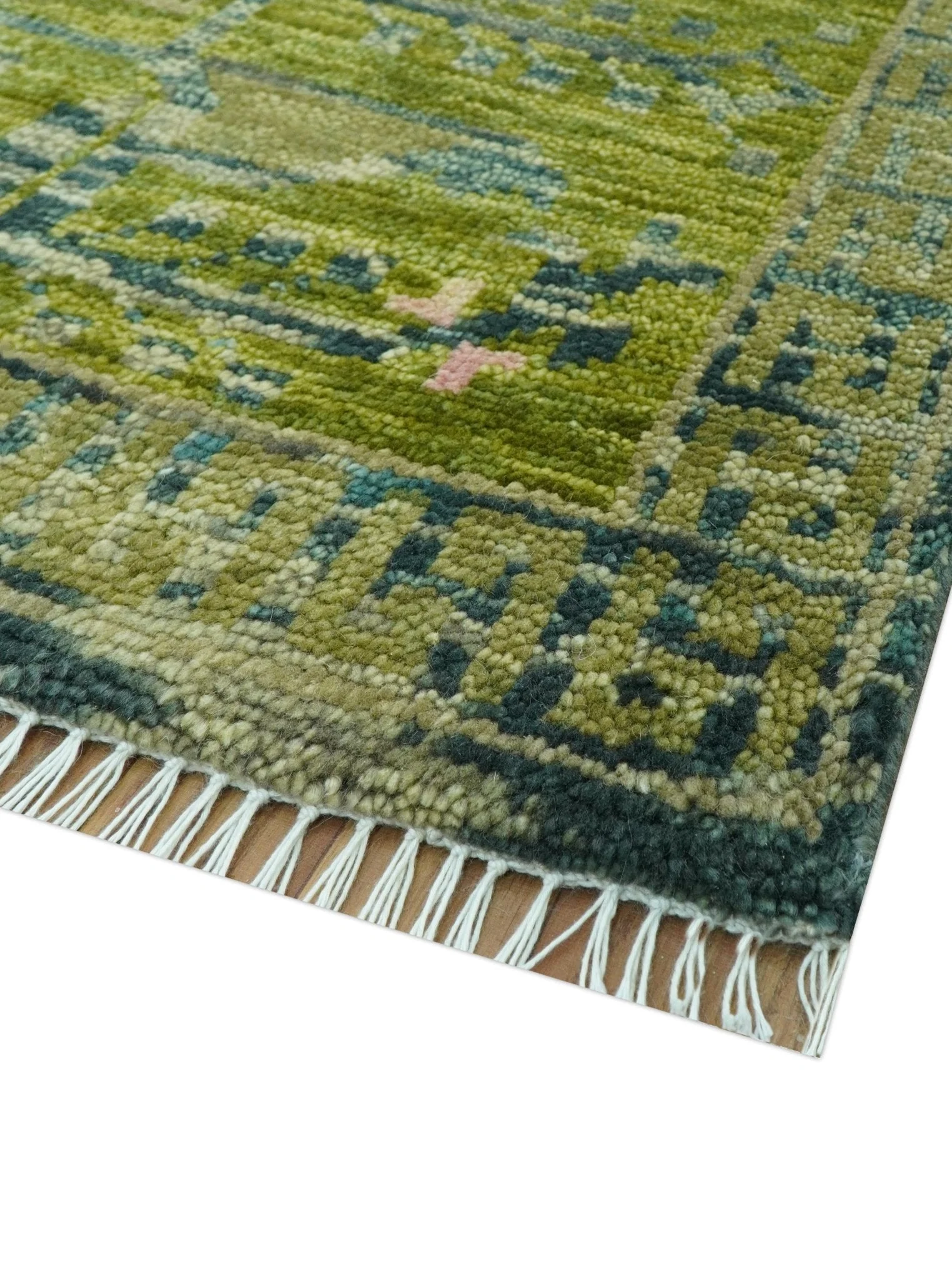Transitional Design Green And Blue Hand Knotted Custom Made Wool Rug - Image 10
