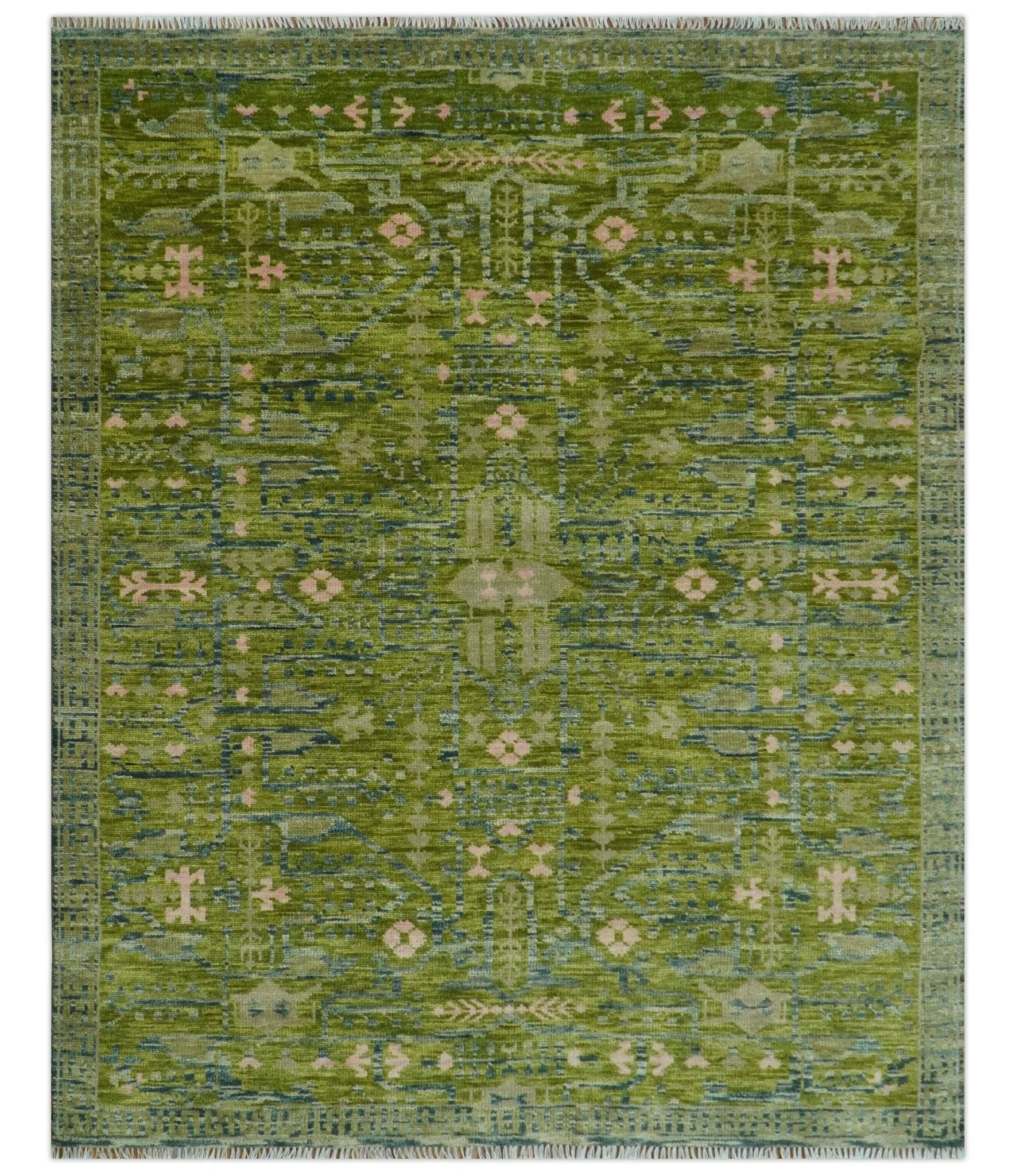 Transitional Design Green And Blue Hand Knotted Custom Made Wool Rug - Image 11