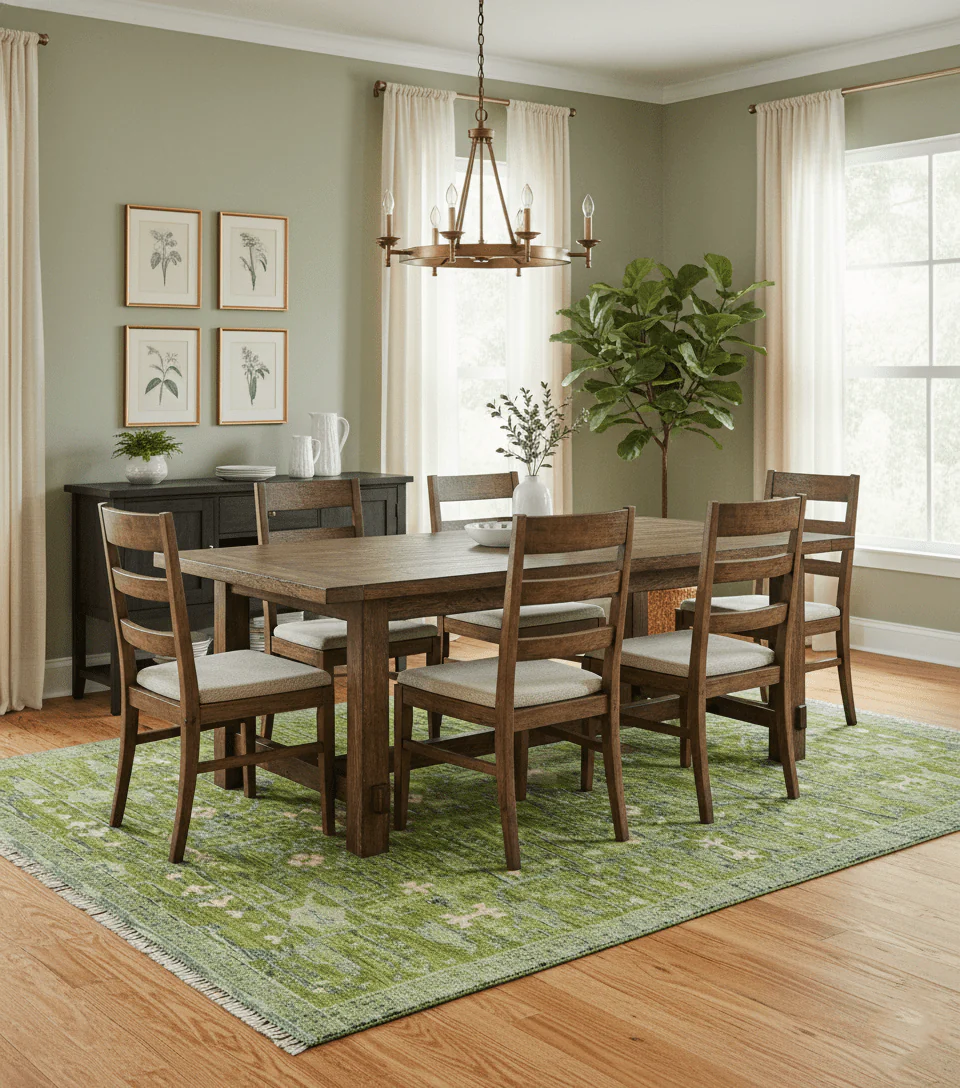 Transitional Design Green And Blue Hand Knotted Custom Made Wool Rug - Image 2