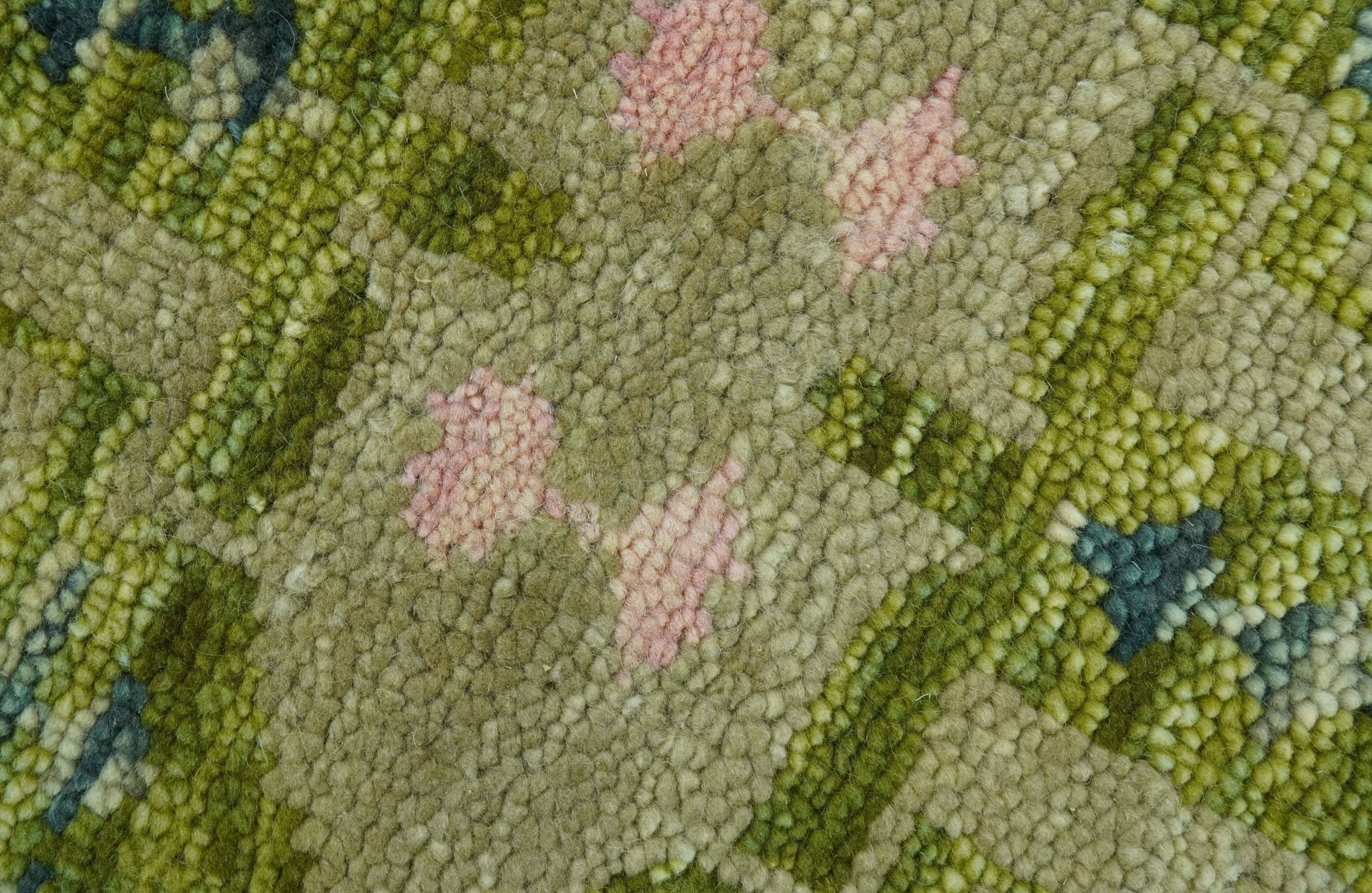 Transitional Design Green And Blue Hand Knotted Custom Made Wool Rug - Image 4