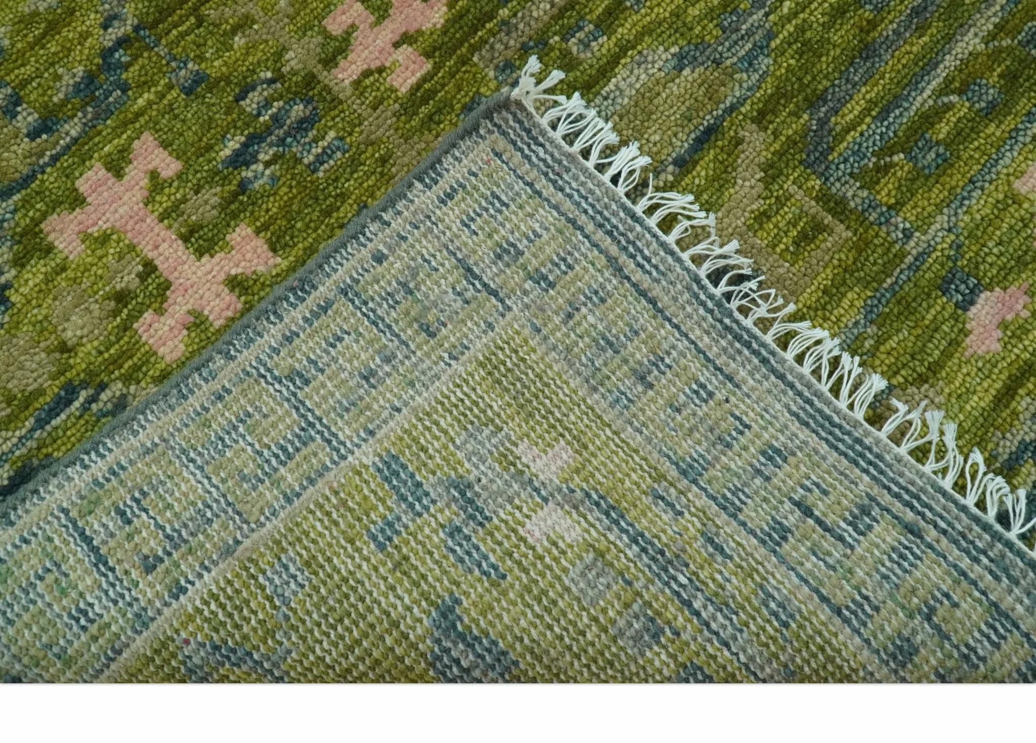 Transitional Design Green And Blue Hand Knotted Custom Made Wool Rug - Image 7