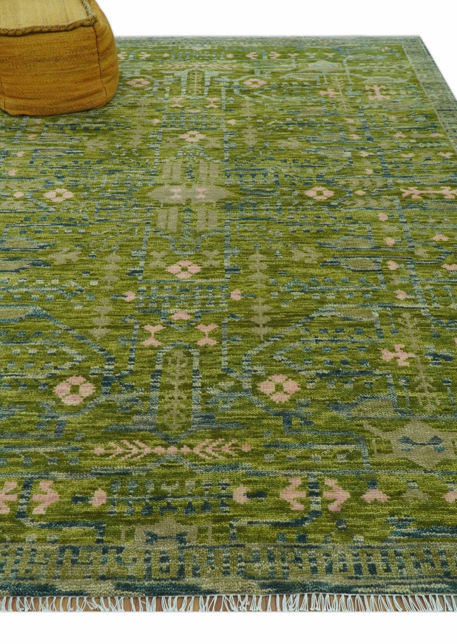Transitional Design Green And Blue Hand Knotted Custom Made Wool Rug - Image 9