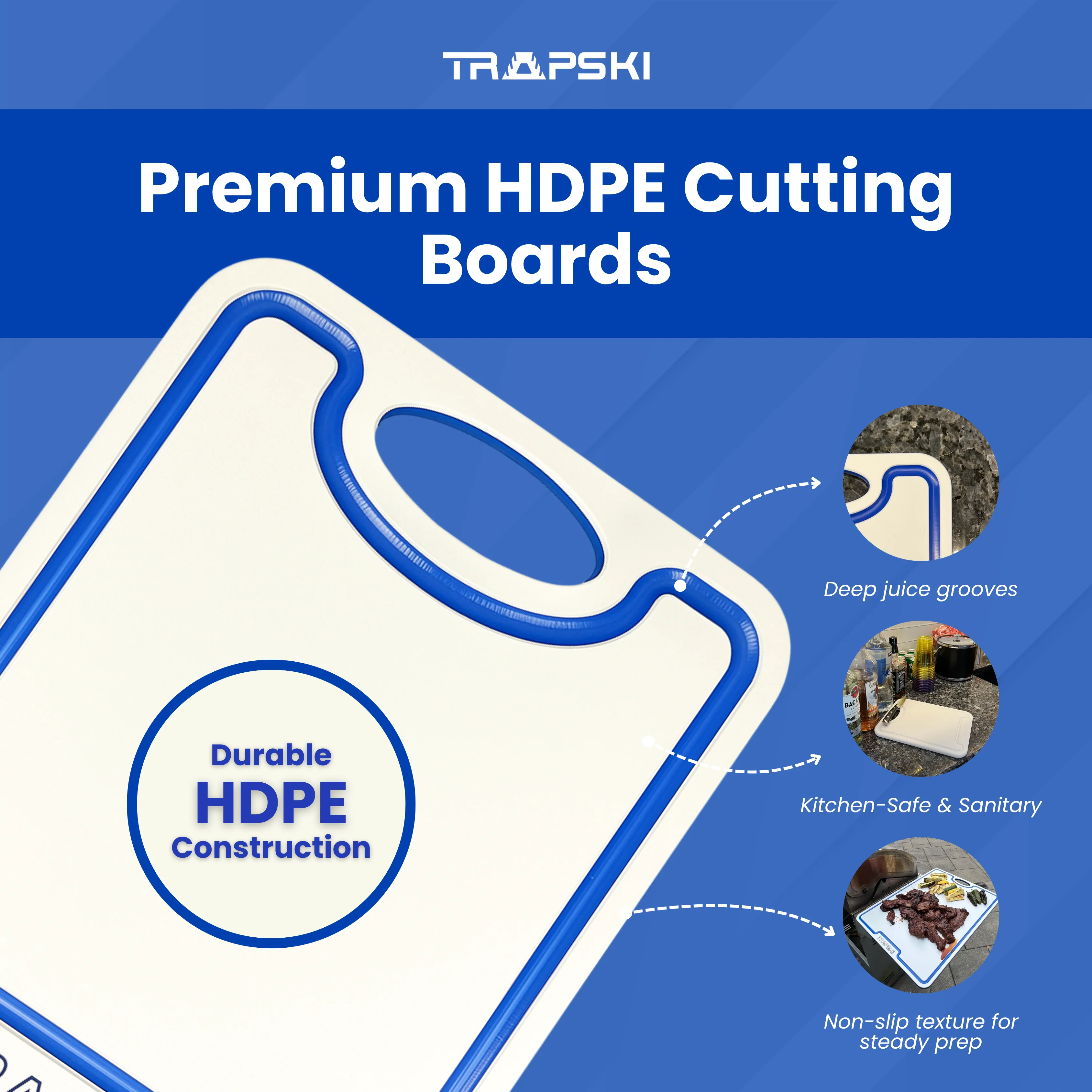TRAPSKI 3/8 Inch Thick HDPE Cutting Boards | Food-Grade | Juice Grooves - Image 13