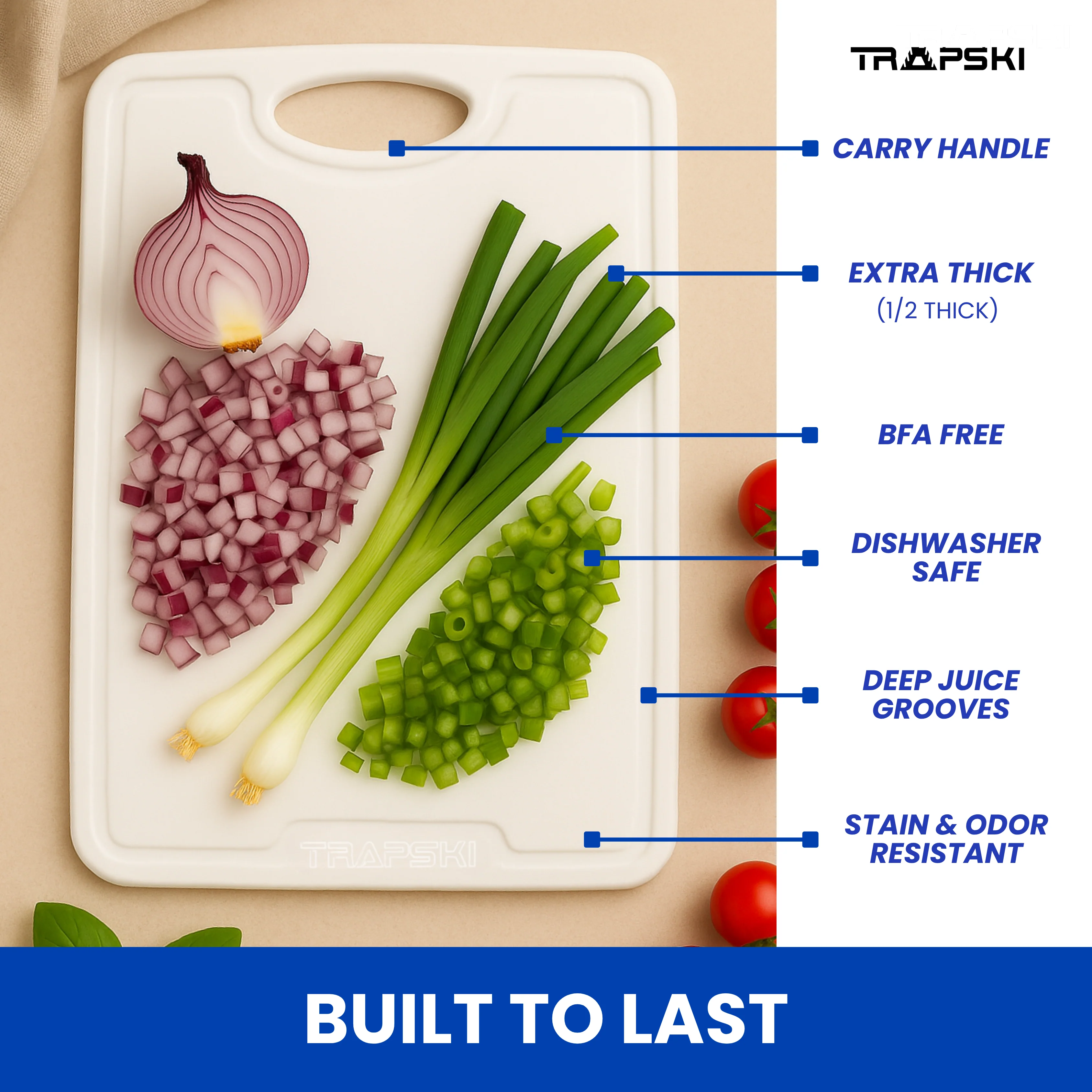 TRAPSKI 3/8 Inch Thick HDPE Cutting Boards | Food-Grade | Juice Grooves - Image 4