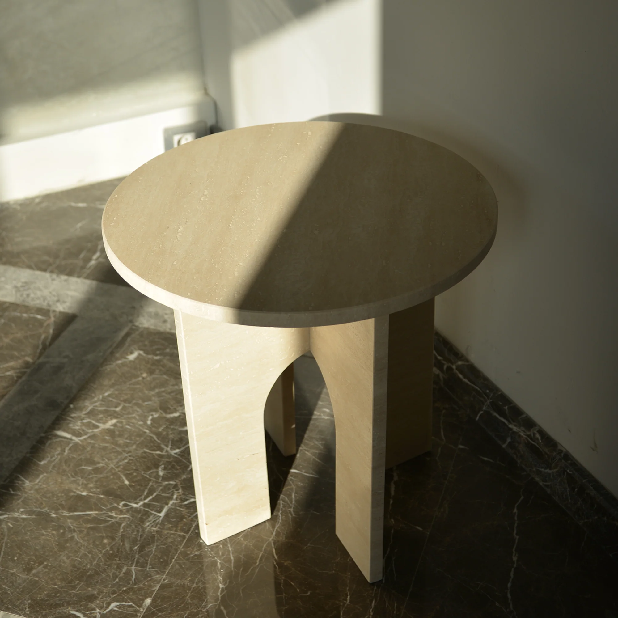 Travertine Marble Coffee Table, Round Marble Coffee Table, Luxury Side Table, Elegant Coffee Table for Living Room, Marble Side Table - Image 6