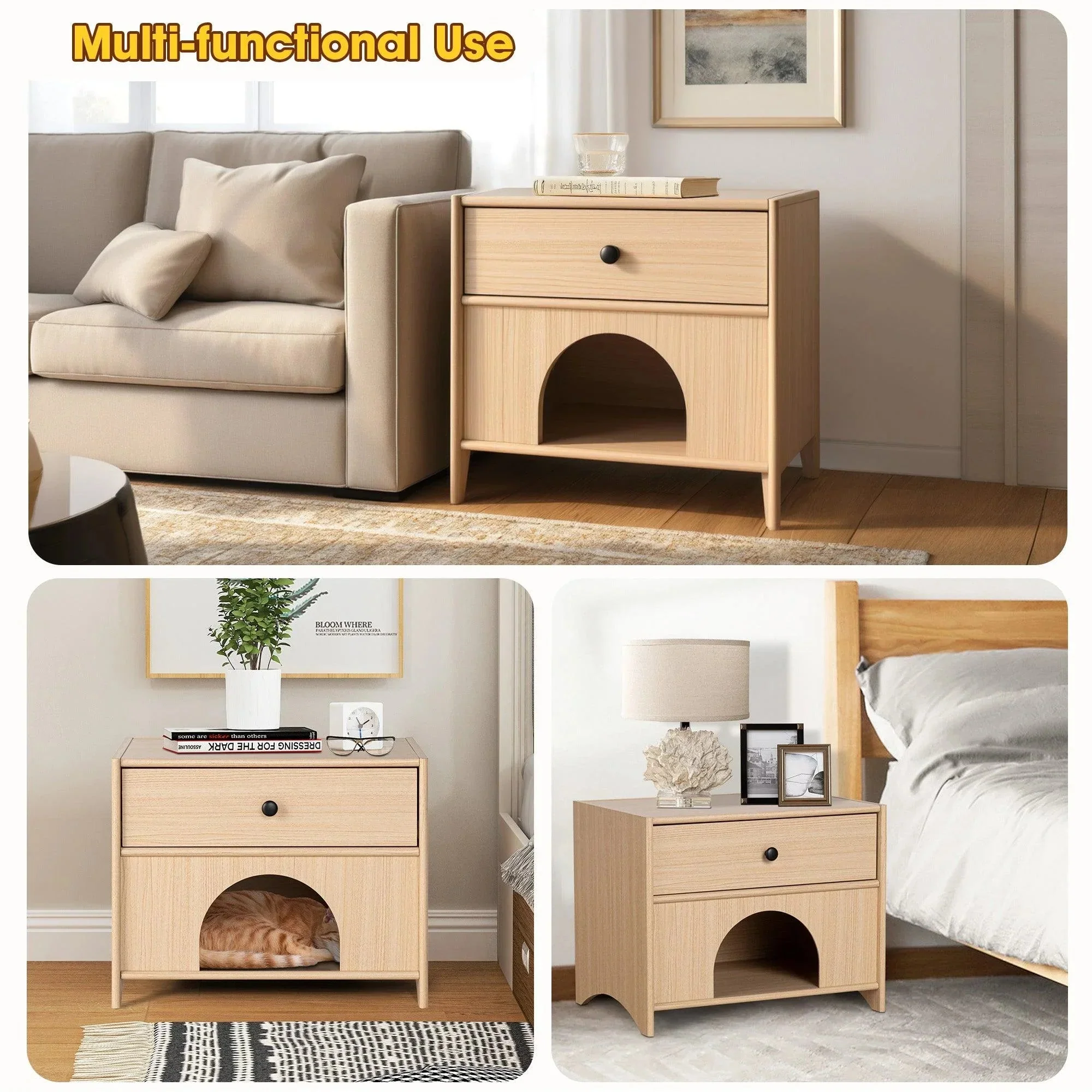 Travis Modern Natural 22-inch Side Table with Pet-Friendly Nook - Image 4