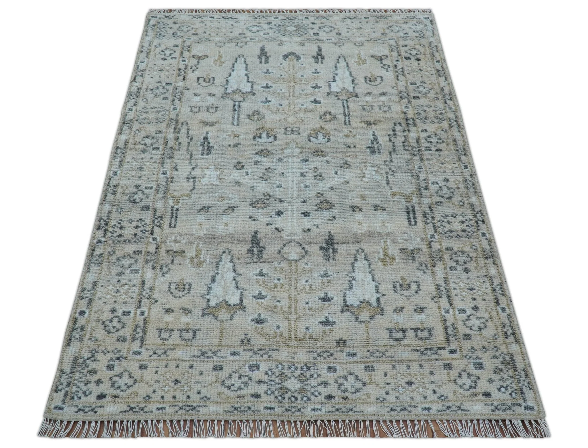 Tree of life Beige Traditional Style Hand knotted 4x6 Wool Area Rug - Image 11