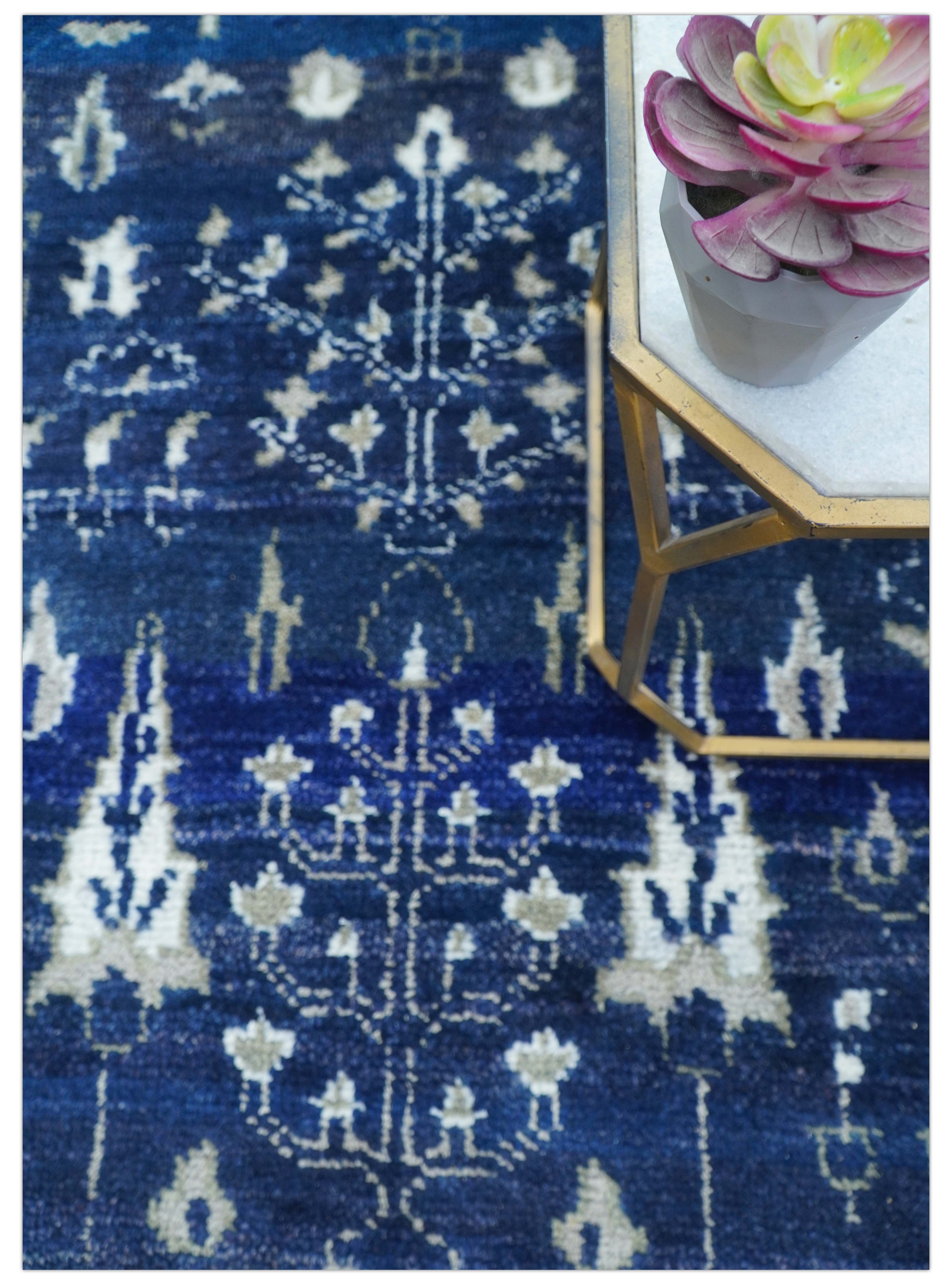 Tree of life Blue Traditional Style Hand knotted 5x8 Wool Area Rug - Image 10