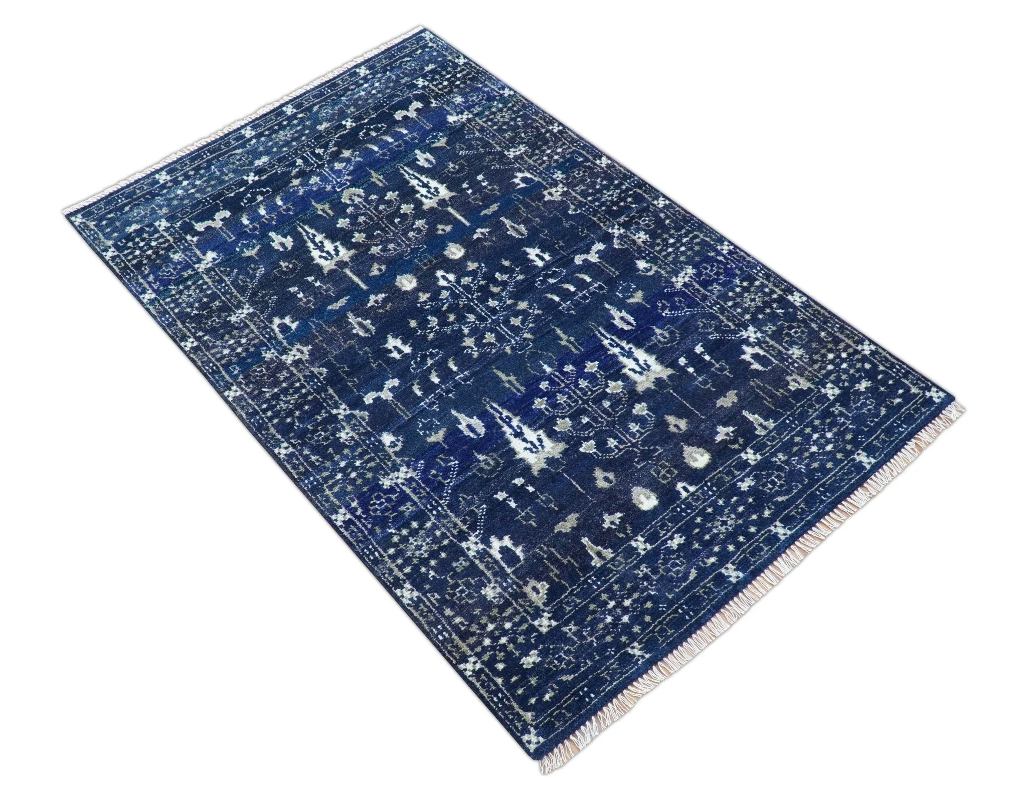 Tree of life Blue Traditional Style Hand knotted 5x8 Wool Area Rug - Image 12