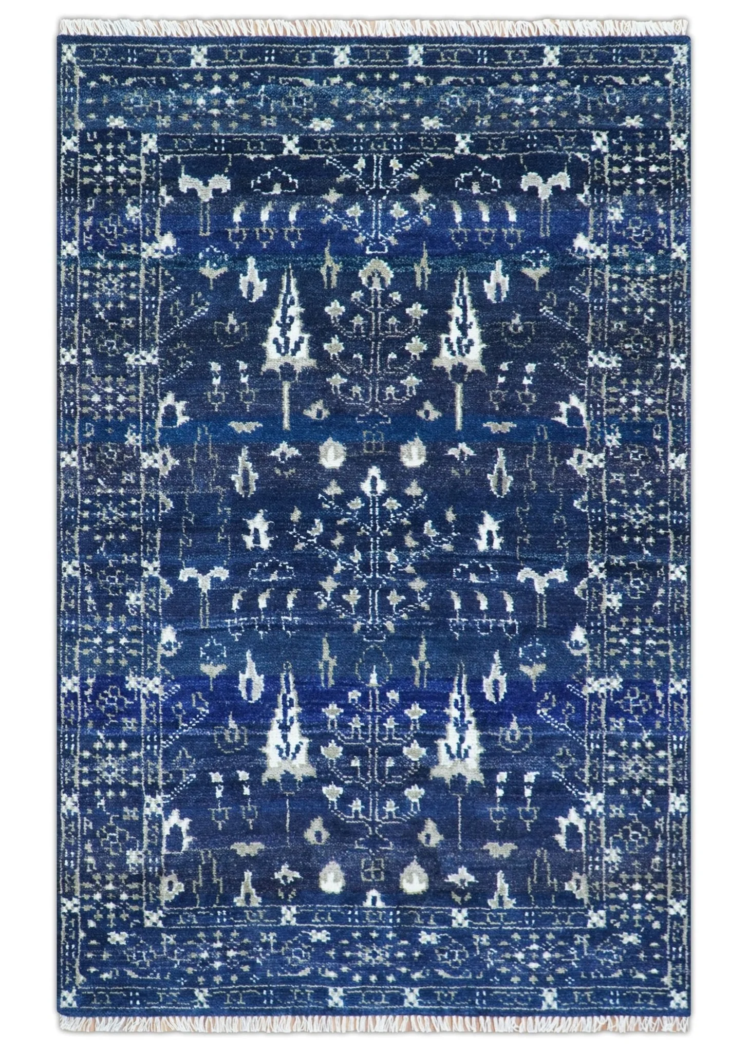 Tree of life Blue Traditional Style Hand knotted 5x8 Wool Area Rug - Image 2