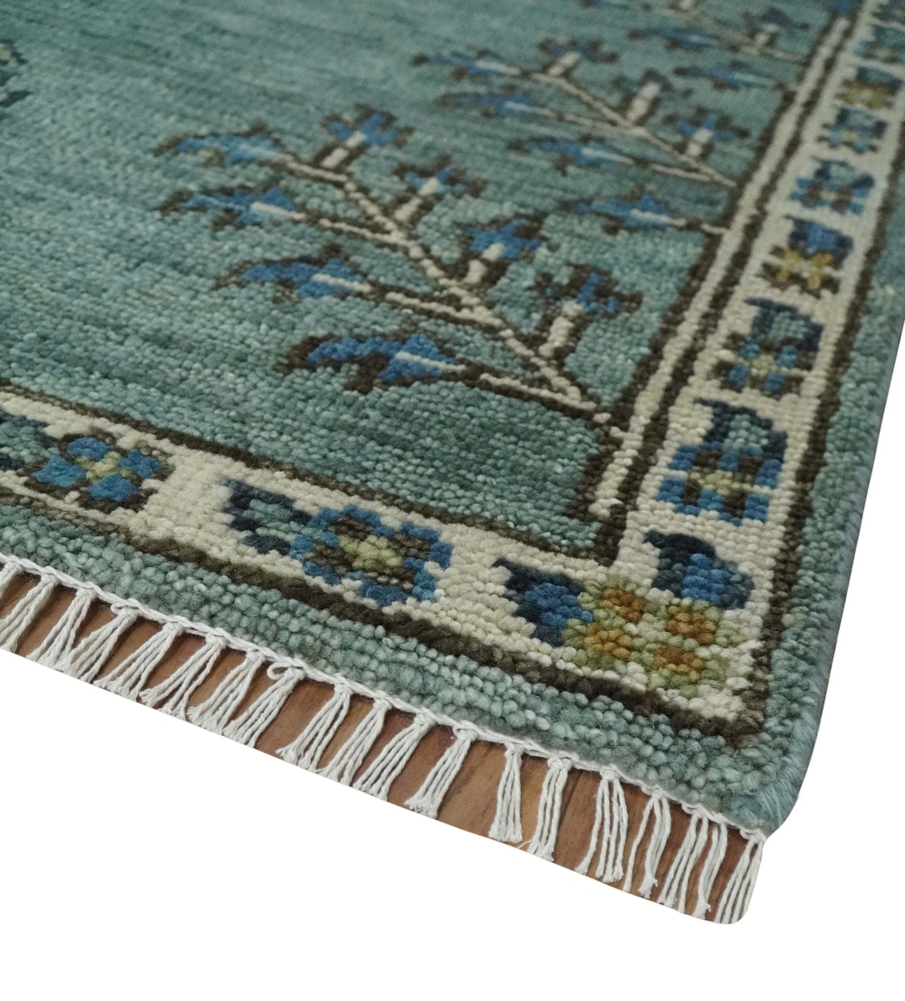 Tree of Life Green Traditional Hand Knotted Turkish Design 8x10 Wool Area Rug - Image 6