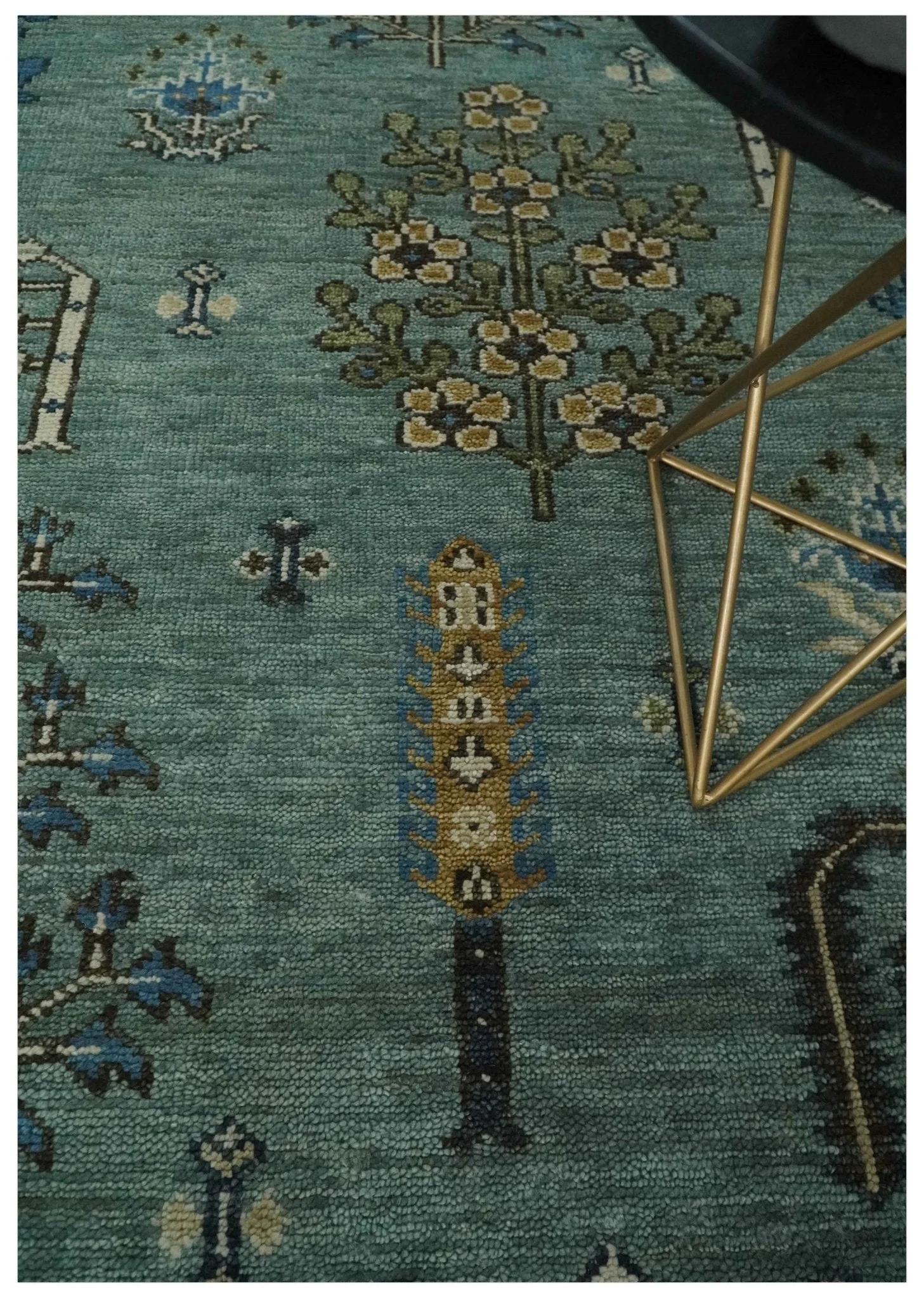 Tree of Life Green Traditional Hand Knotted Turkish Design 8x10 Wool Area Rug - Image 7