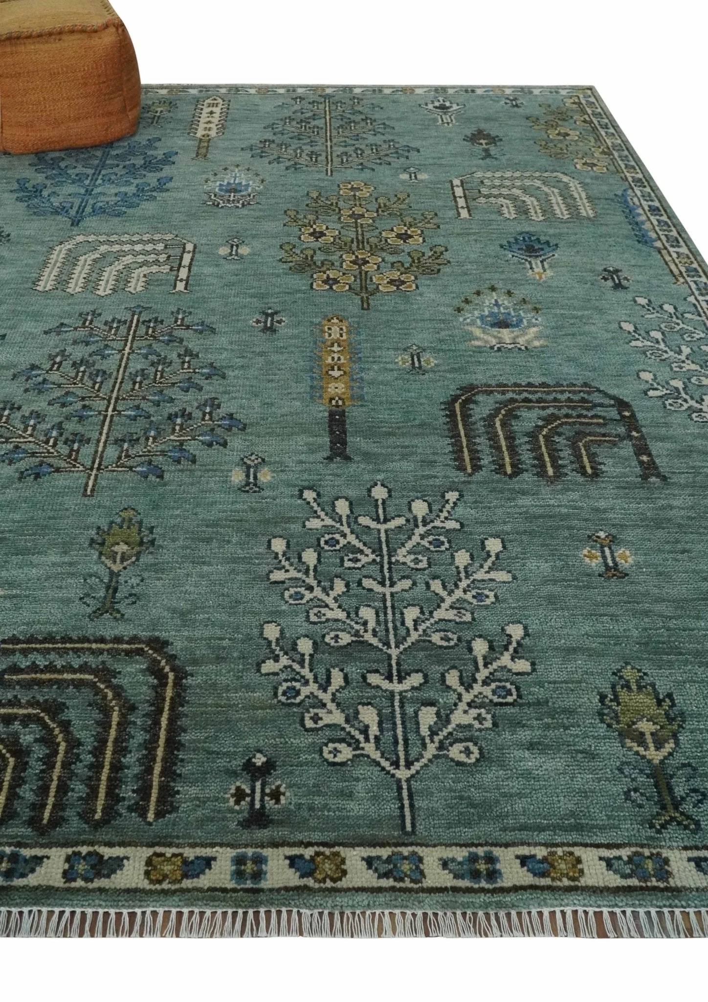 Tree of Life Green Traditional Hand Knotted Turkish Design 8x10 Wool Area Rug - Image 8