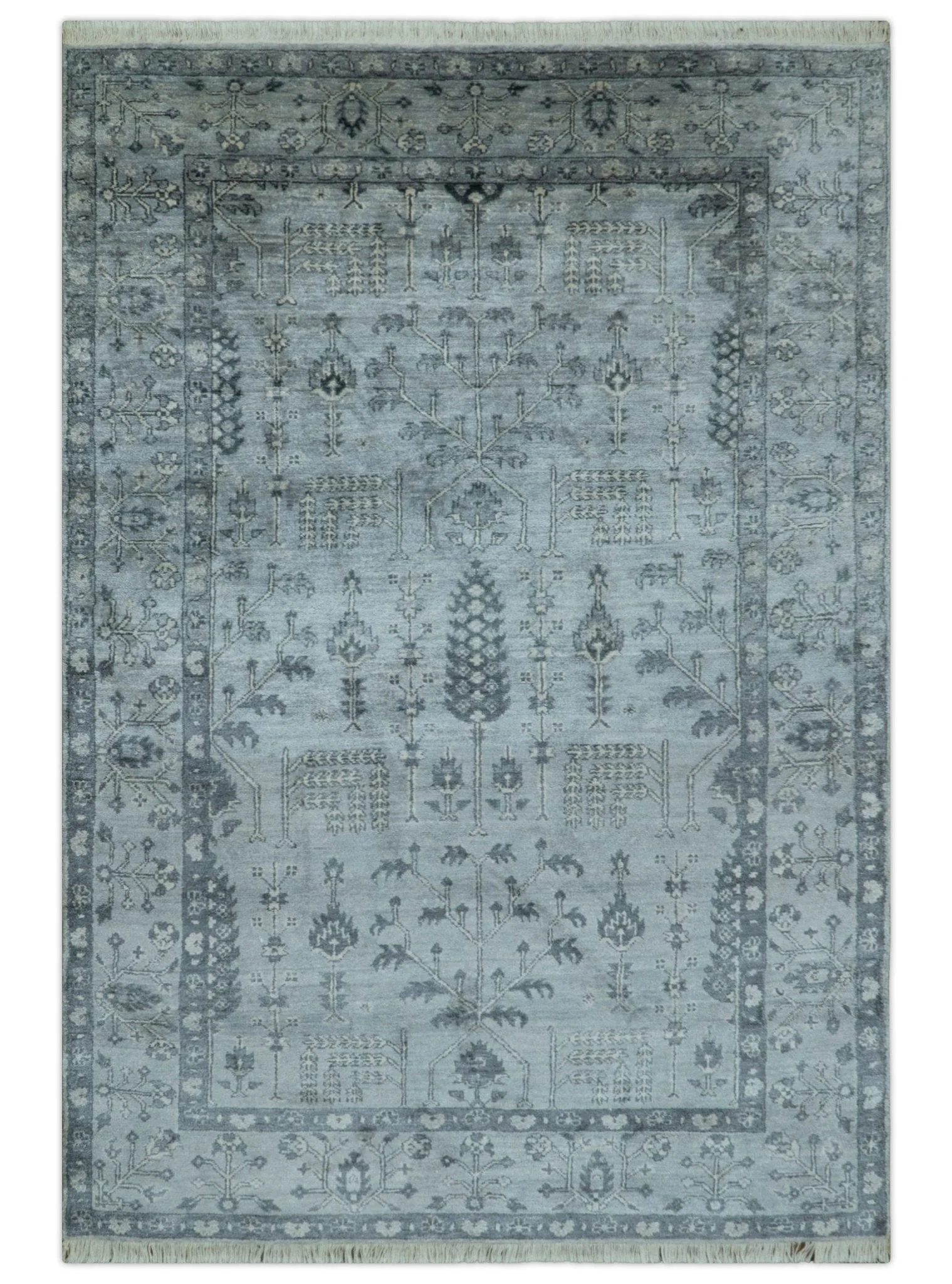 Tree of Life Silver And Gray 6x9 Hand Knotted Bamboo Silk Area Rug - Image 2