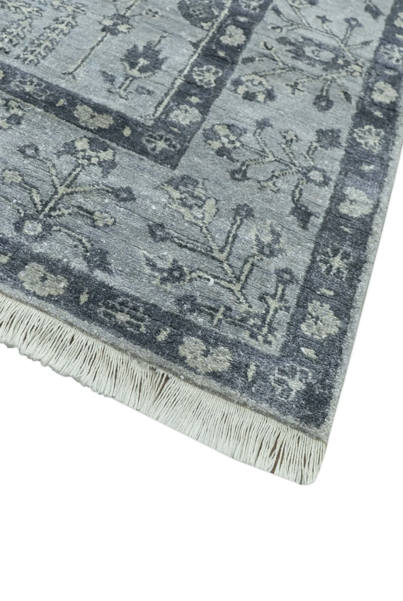 Tree of Life Silver And Gray 6x9 Hand Knotted Bamboo Silk Area Rug - Image 5