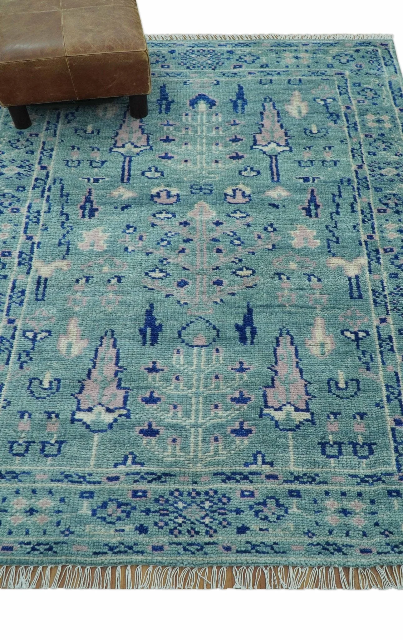 Tree of life Teal And Blue Hand knotted 4x6 Wool Area Rug - Image 3