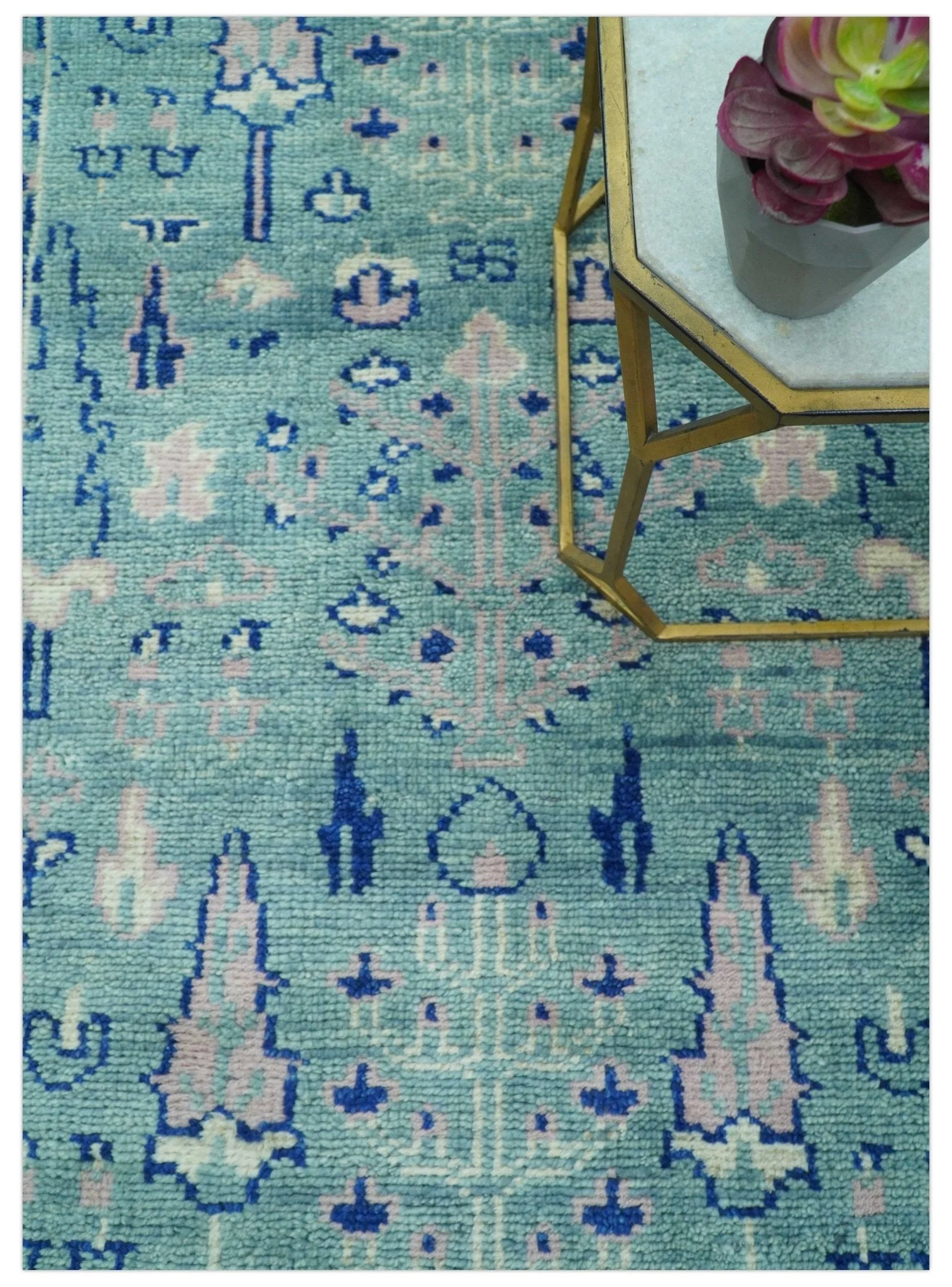 Tree of life Teal And Blue Hand knotted 4x6 Wool Area Rug - Image 4