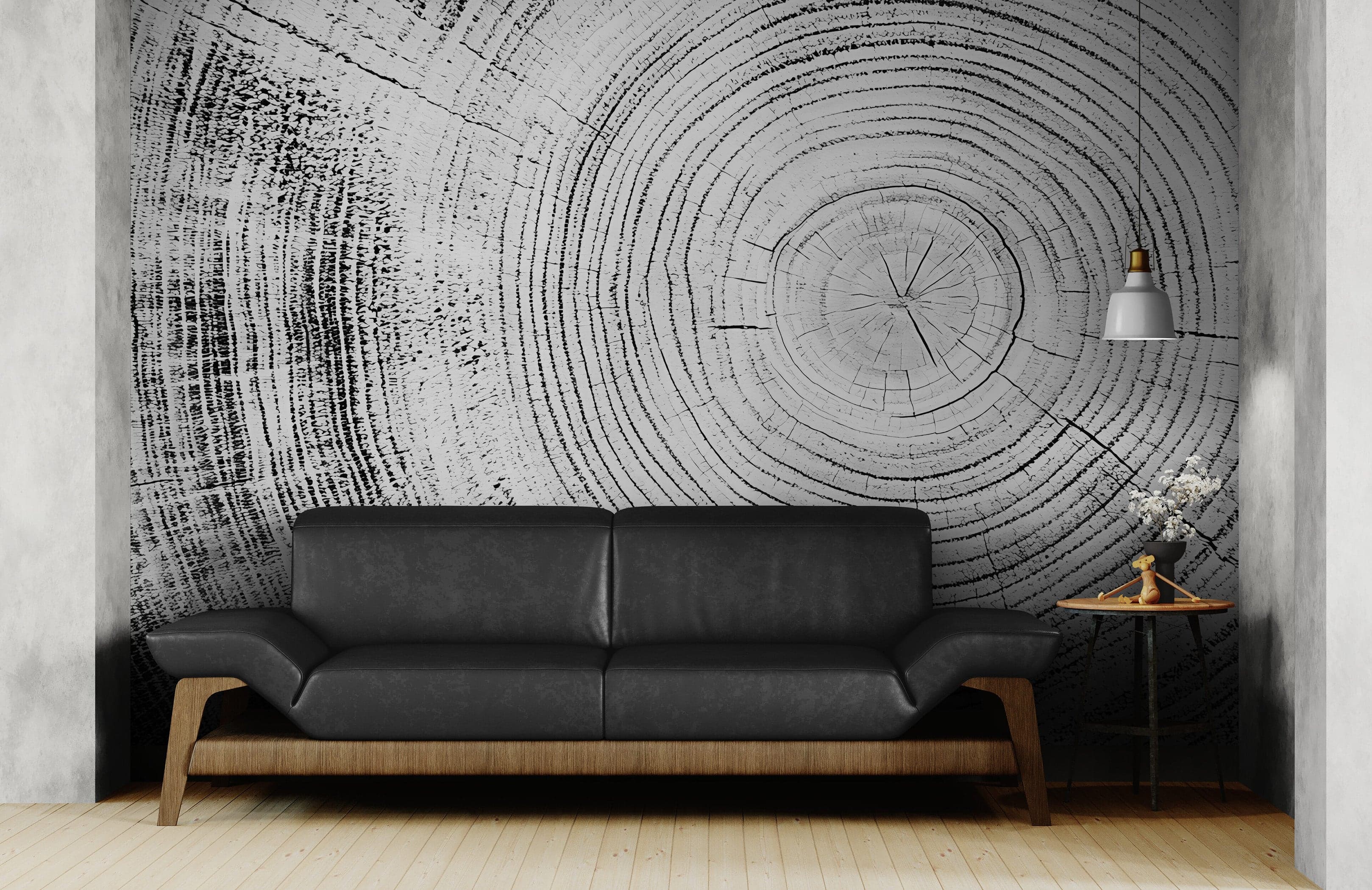 Tree Rings Wallpaper Mural. Black and White  Modern Wood Grain Circle Pattern. #7022 - Image 3
