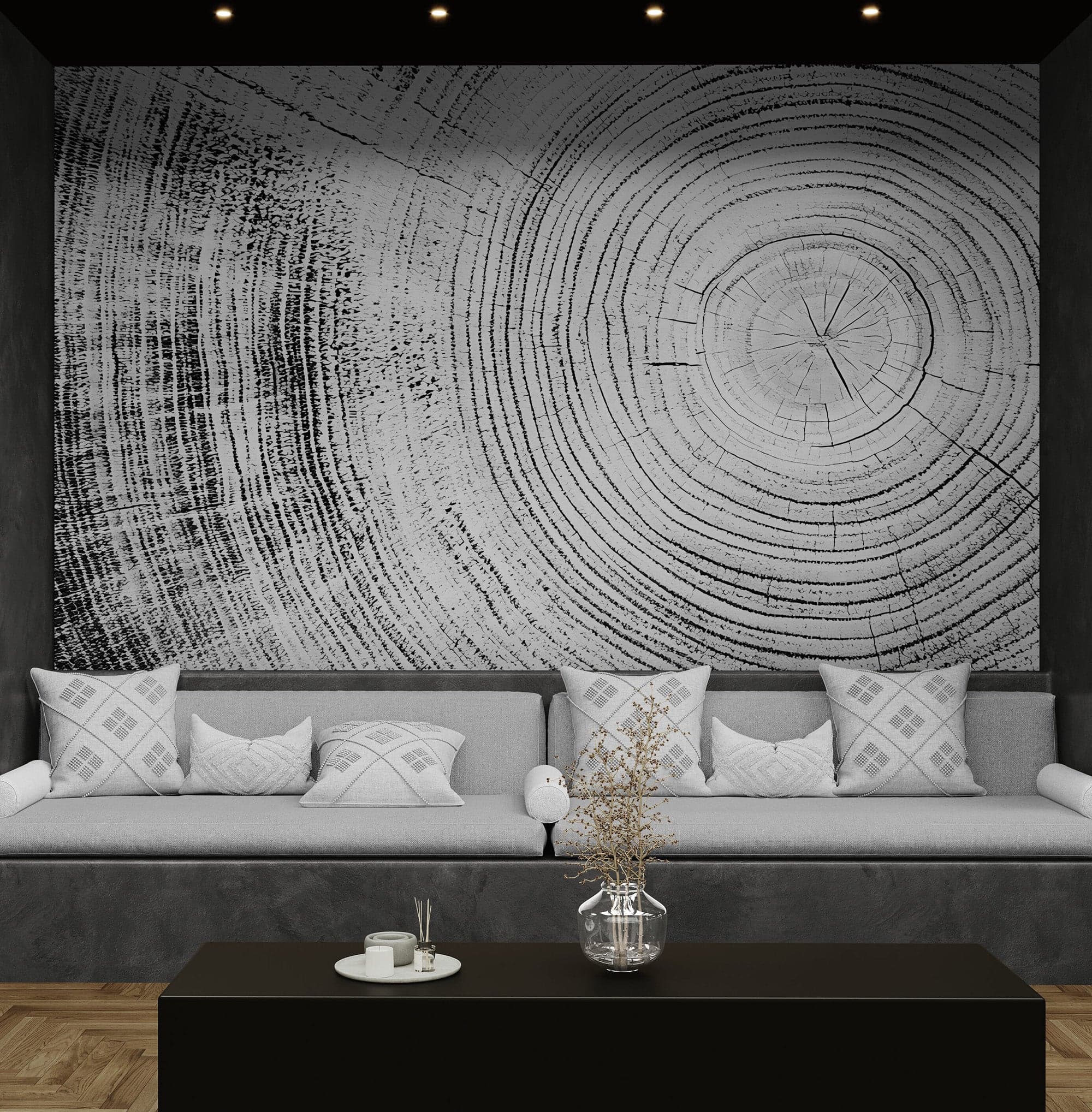 Tree Rings Wallpaper Mural. Black and White  Modern Wood Grain Circle Pattern. #7022 - Image 4