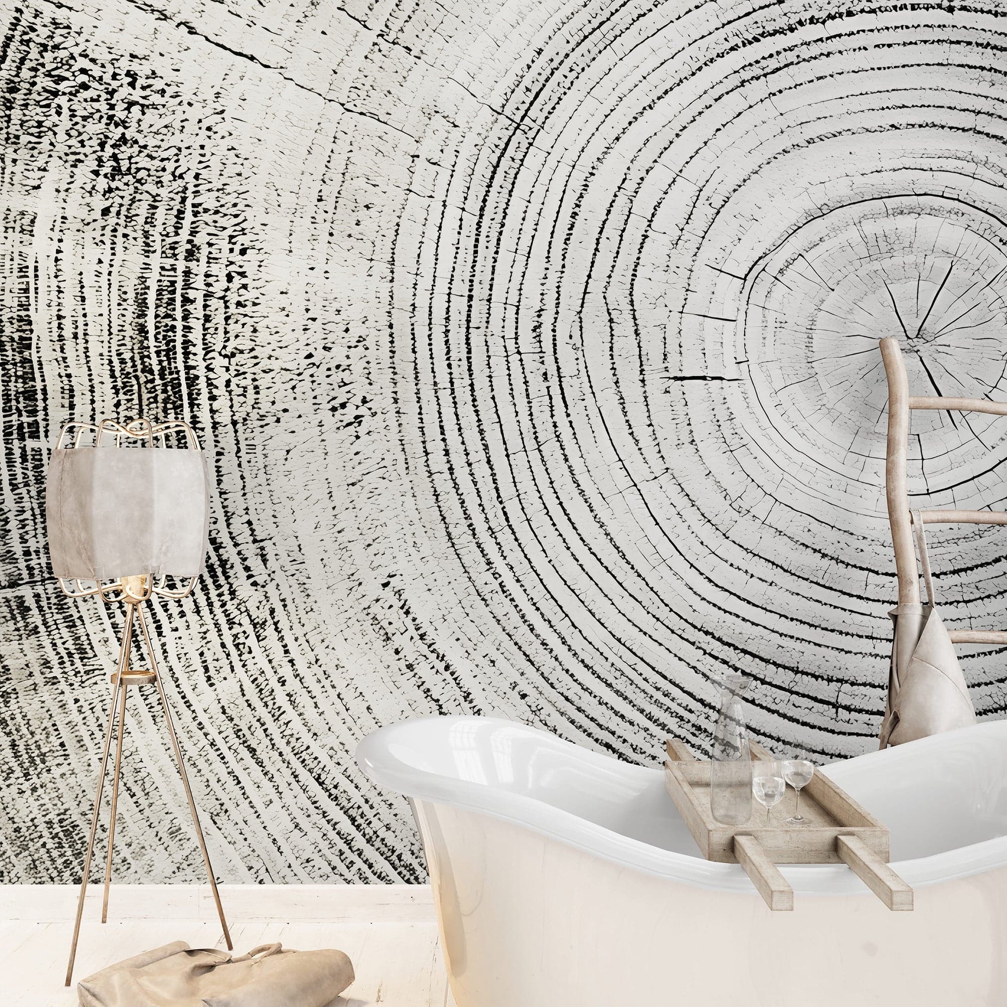 Tree Rings Wallpaper Mural. Black and White  Modern Wood Grain Circle Pattern. #7022 - Image 6