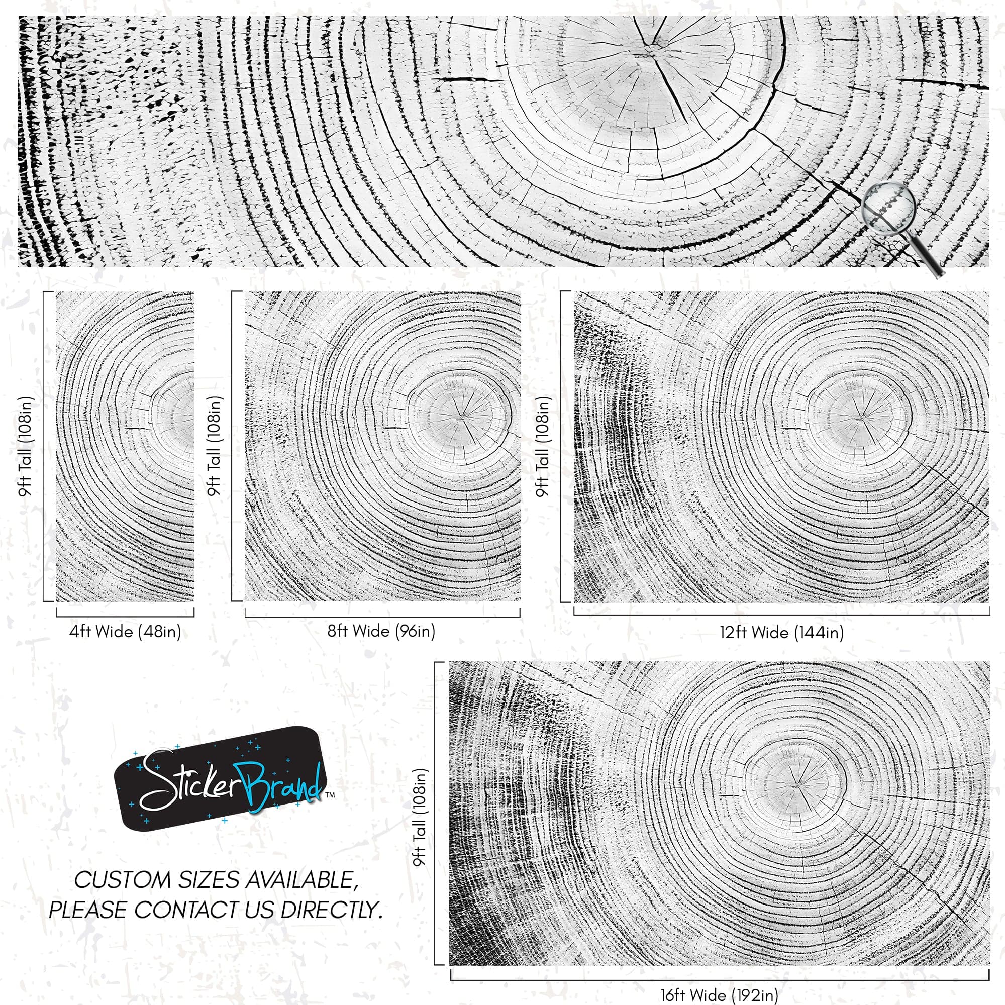 Tree Rings Wallpaper Mural. Black and White  Modern Wood Grain Circle Pattern. #7022 - Image 8