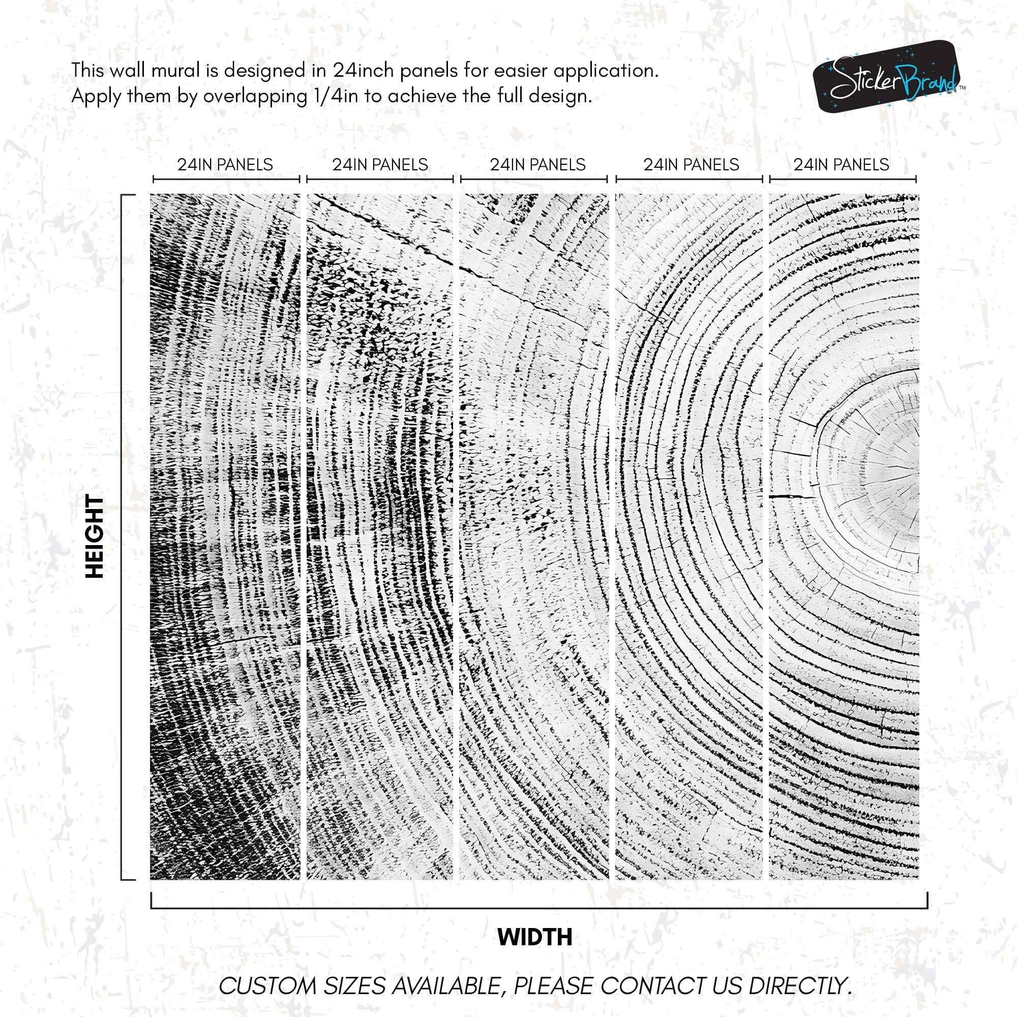 Tree Rings Wallpaper Mural. Black and White  Modern Wood Grain Circle Pattern. #7022 - Image 9