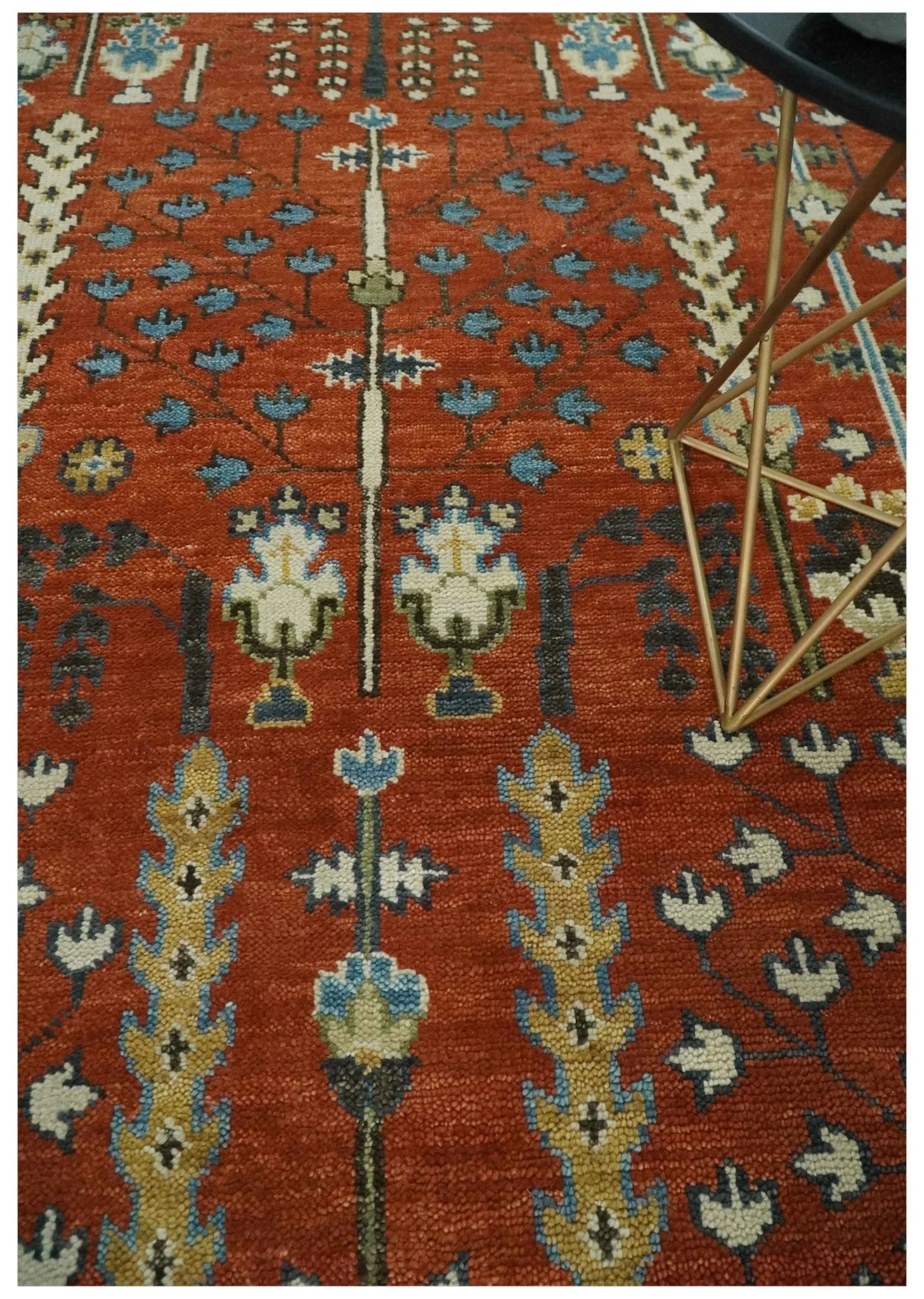 Tree Rug Hand Knotted Rust and Ivory 9x12 Traditional Turkish Design Wool Area Rug - Image 2