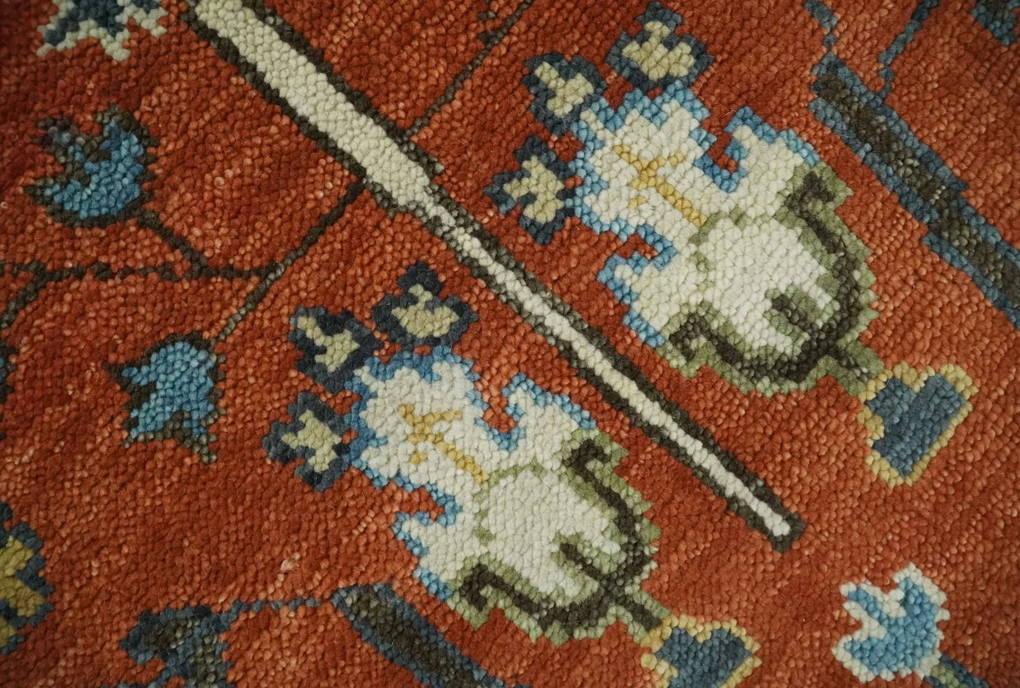 Tree Rug Hand Knotted Rust and Ivory 9x12 Traditional Turkish Design Wool Area Rug - Image 4