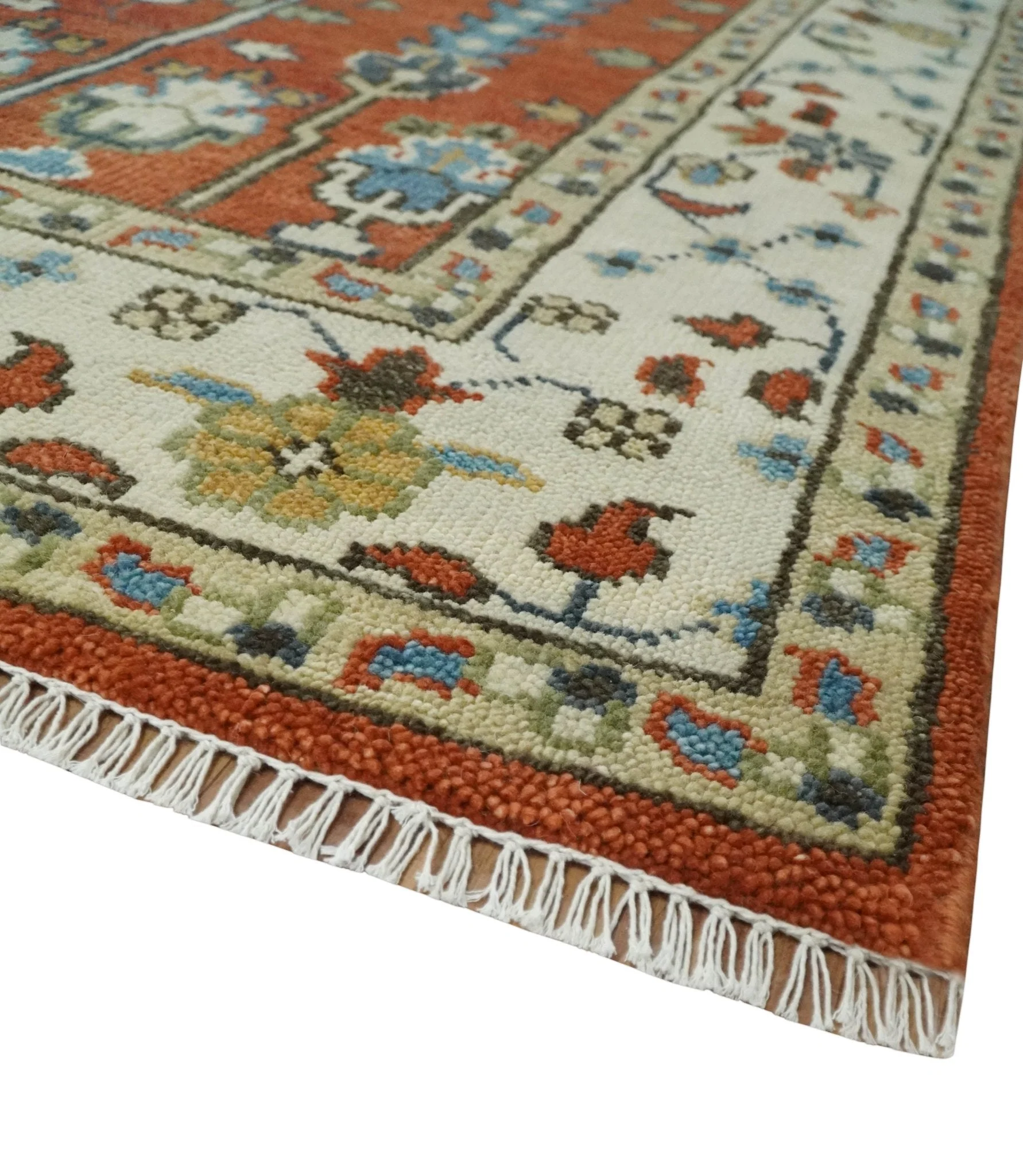 Tree Rug Hand Knotted Rust and Ivory 9x12 Traditional Turkish Design Wool Area Rug - Image 5
