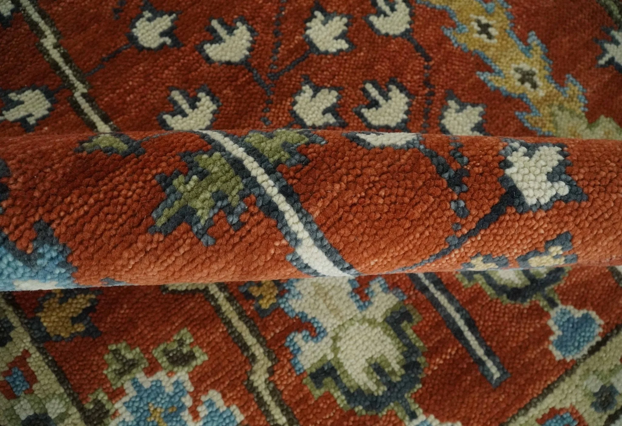 Tree Rug Hand Knotted Rust and Ivory 9x12 Traditional Turkish Design Wool Area Rug - Image 6