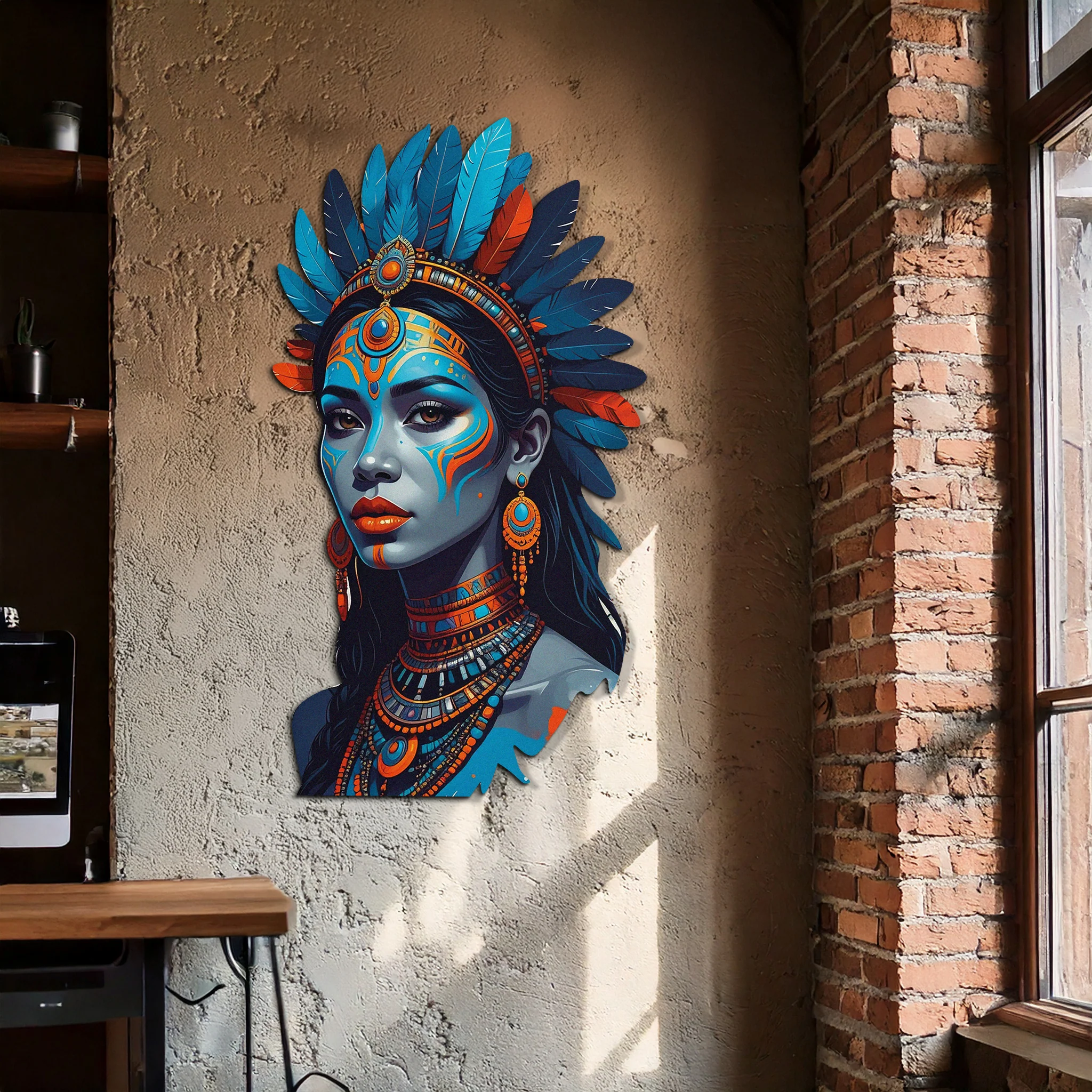 Tribal Blue Goddess Metal Wall Art – Ethnic Spirit Decor-KAFUVM021 - Image 2