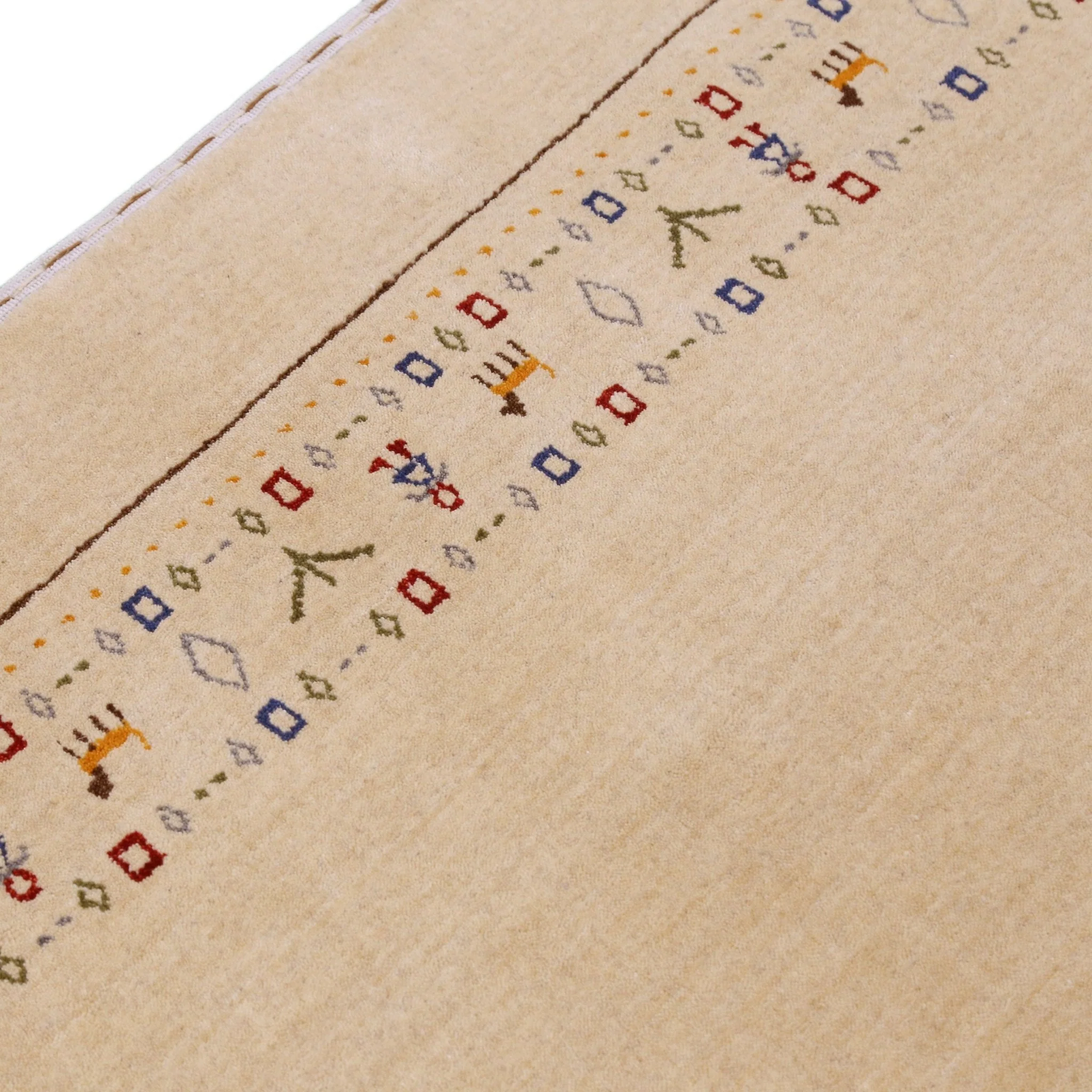 Tribal Border Ivory Design Hand Loomed Wool Area Rug - Image 6