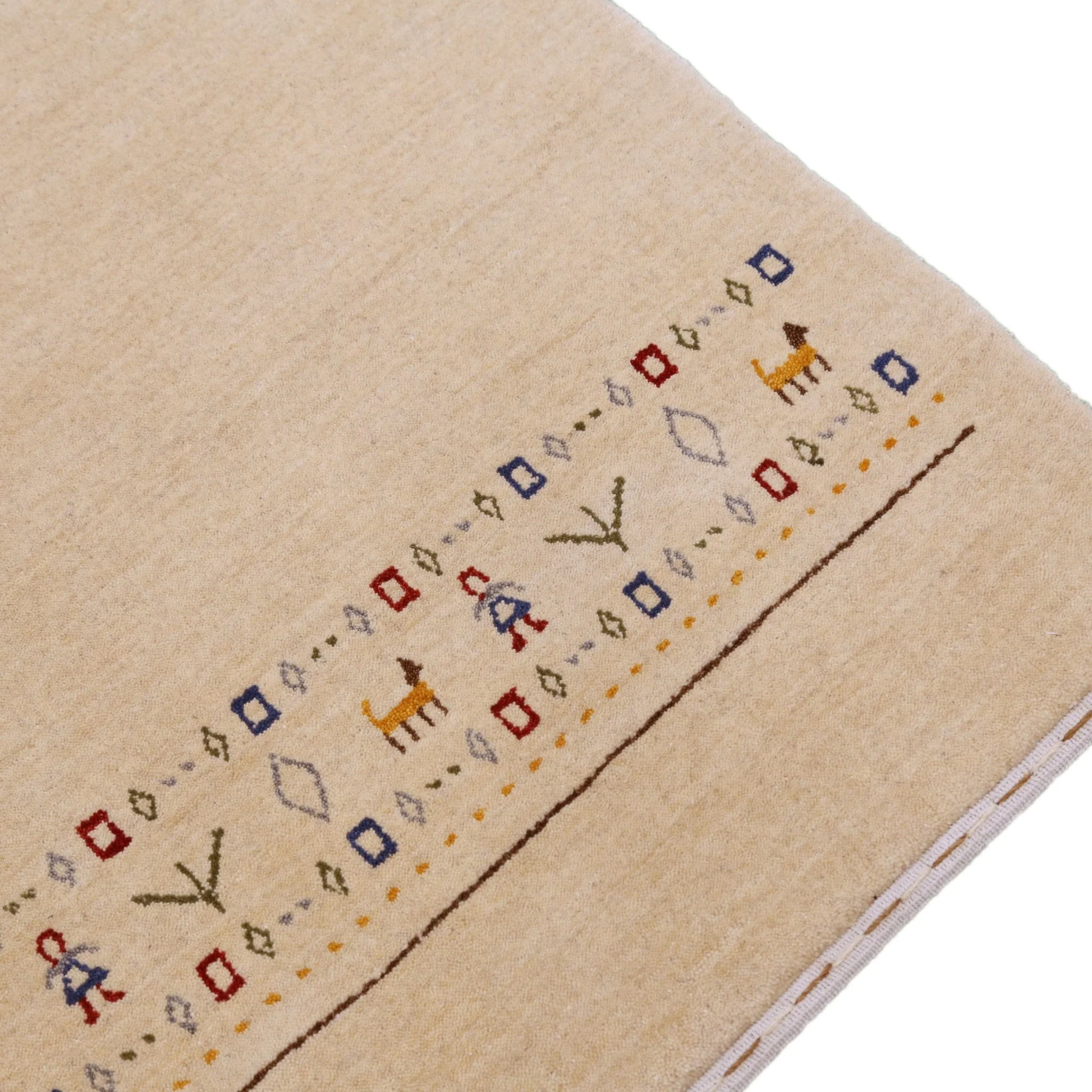 Tribal Border Ivory Design Hand Loomed Wool Area Rug - Image 7