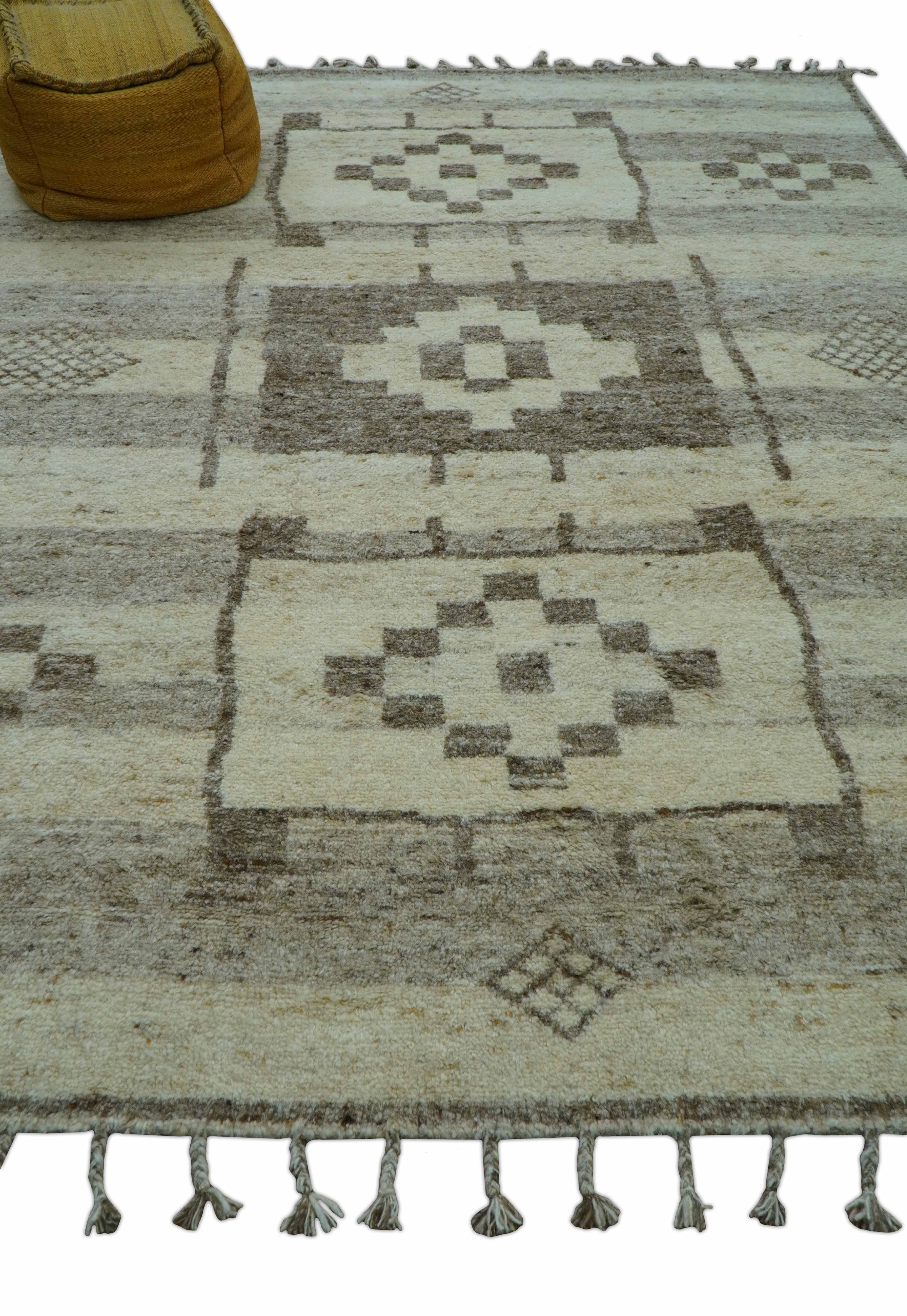 Tribal Custom Made Contemporary Beige Hand knotted Wool Area Rug - Image 11