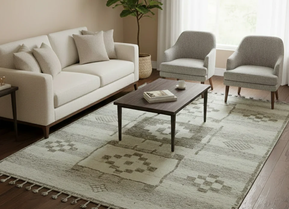 Tribal Custom Made Contemporary Beige Hand knotted Wool Area Rug - Image 2