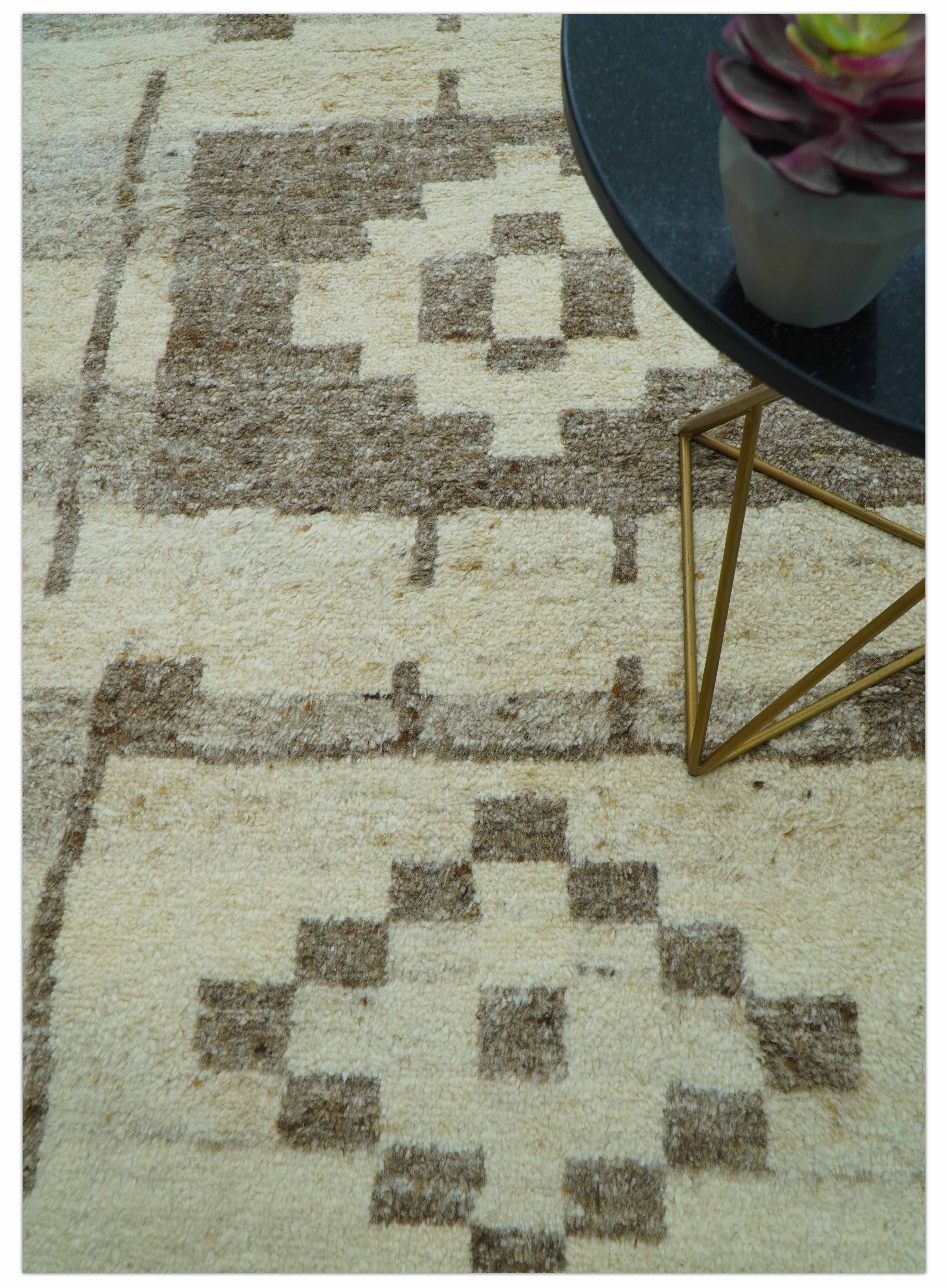 Tribal Custom Made Contemporary Beige Hand knotted Wool Area Rug - Image 3