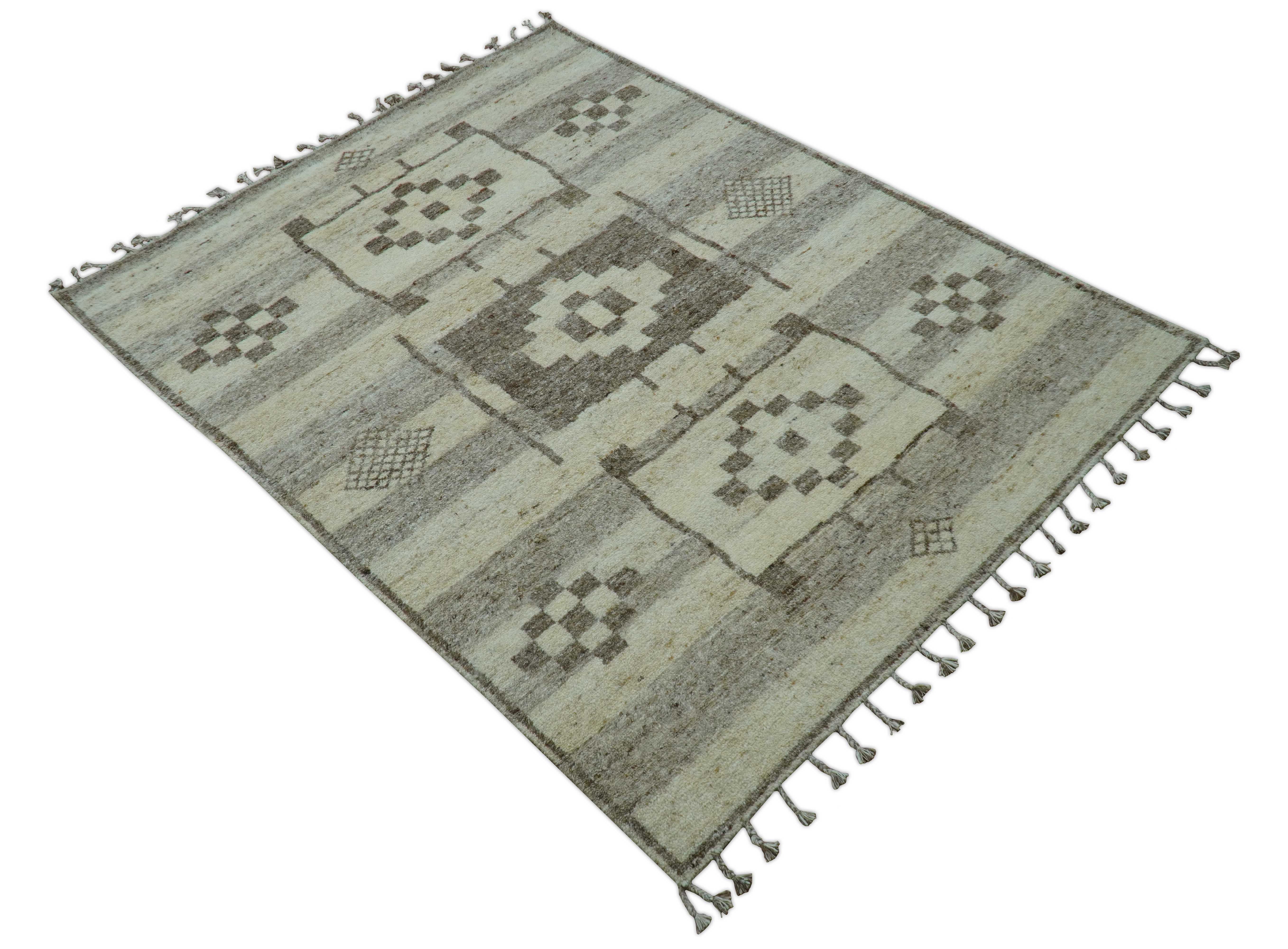 Tribal Custom Made Contemporary Beige Hand knotted Wool Area Rug - Image 4