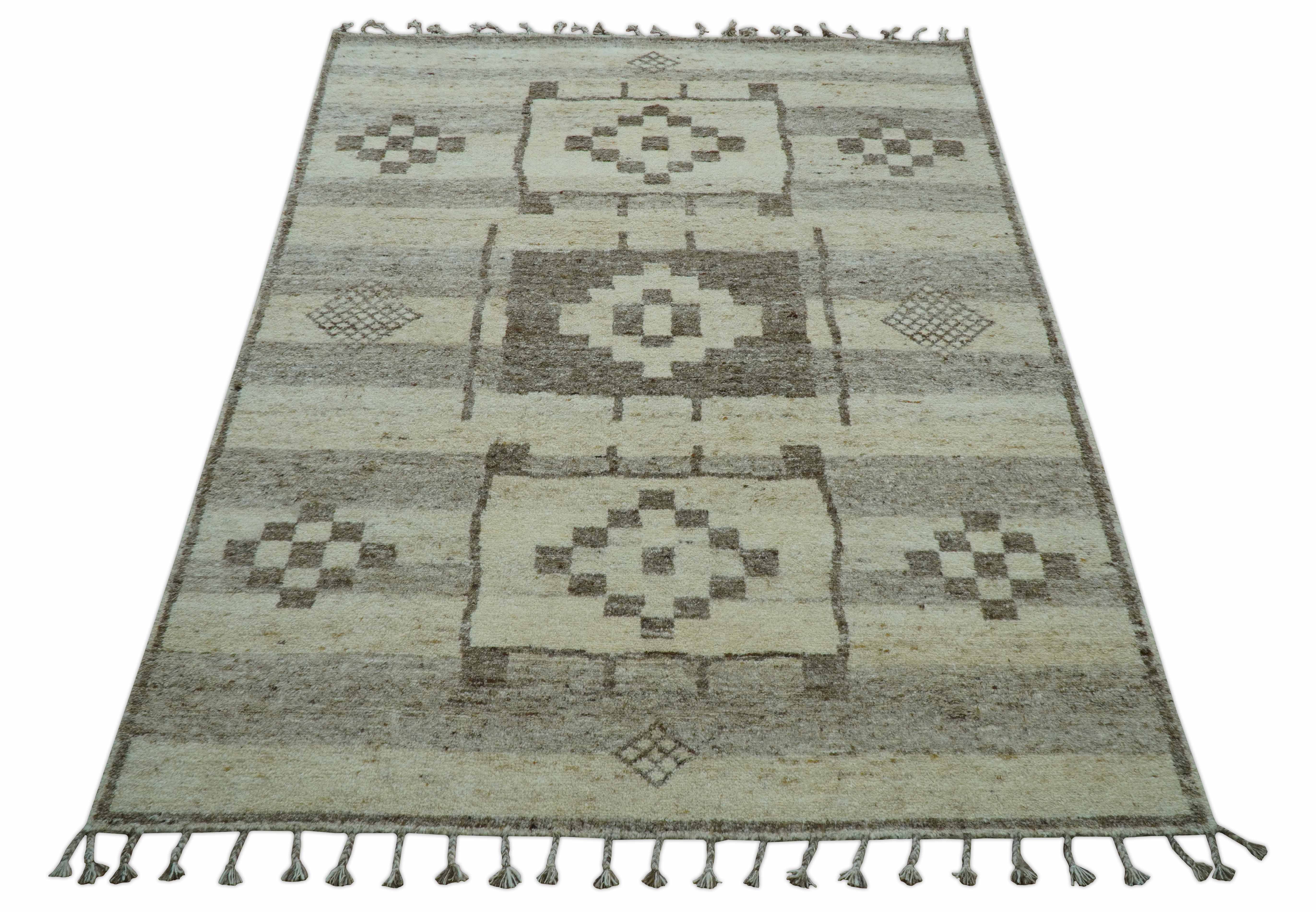 Tribal Custom Made Contemporary Beige Hand knotted Wool Area Rug - Image 5