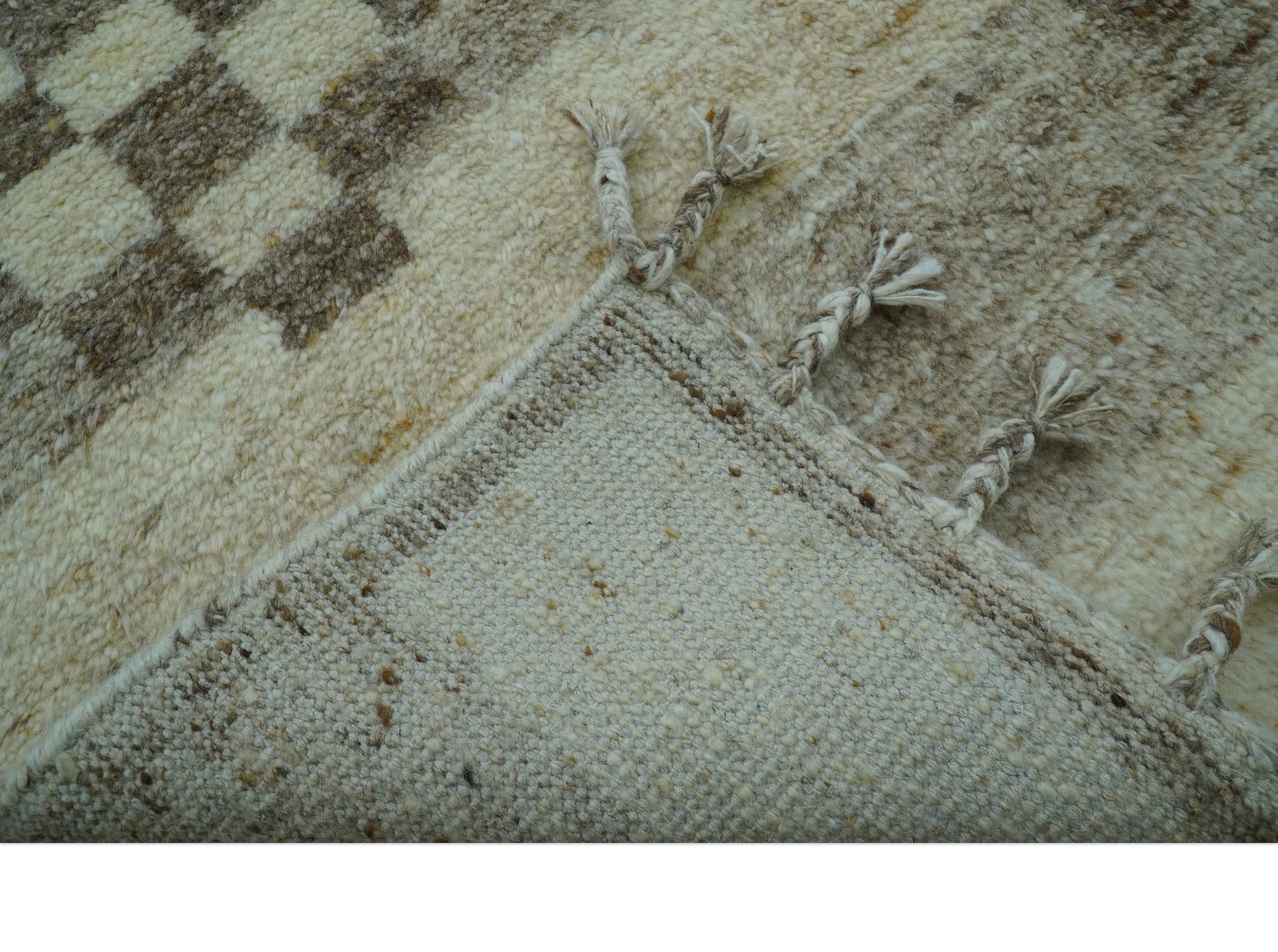 Tribal Custom Made Contemporary Beige Hand knotted Wool Area Rug - Image 8