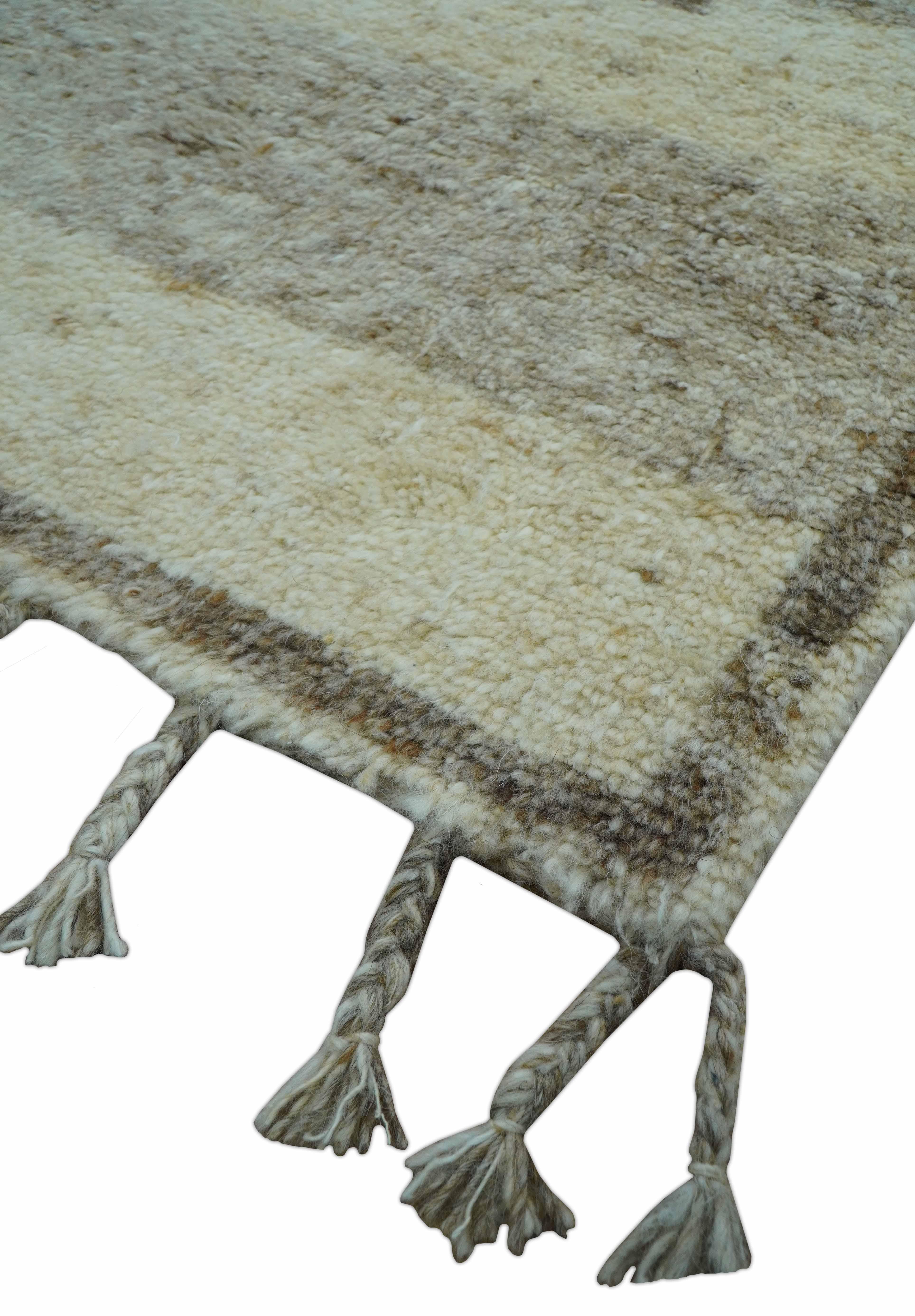 Tribal Custom Made Contemporary Beige Hand knotted Wool Area Rug - Image 9