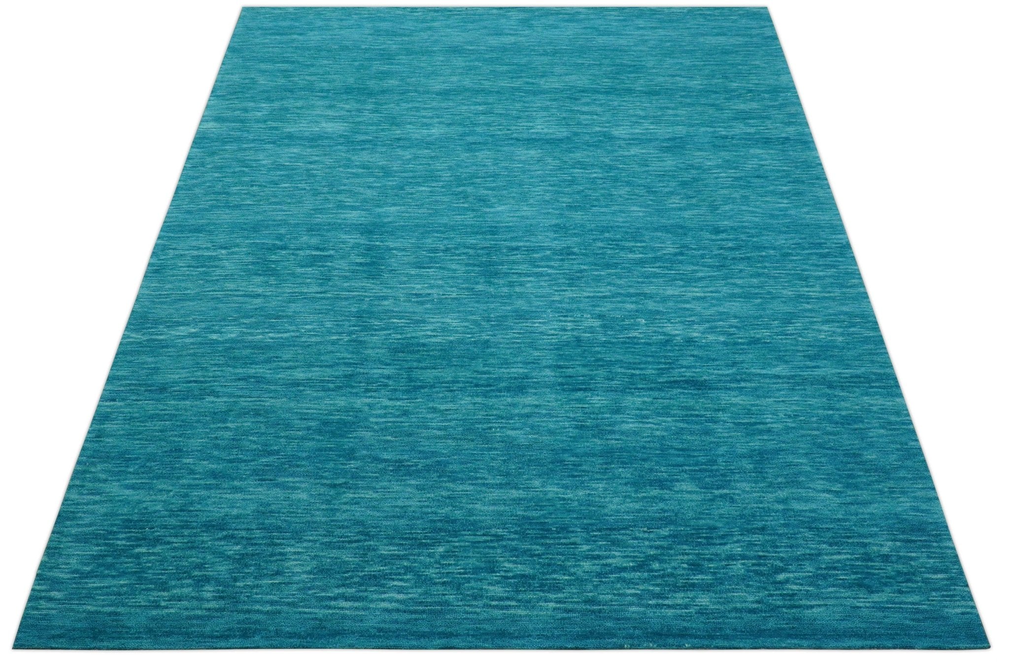 Trident Custom Made Solid Modern Blue Hand Tufted Wool Area Rug - Image 11