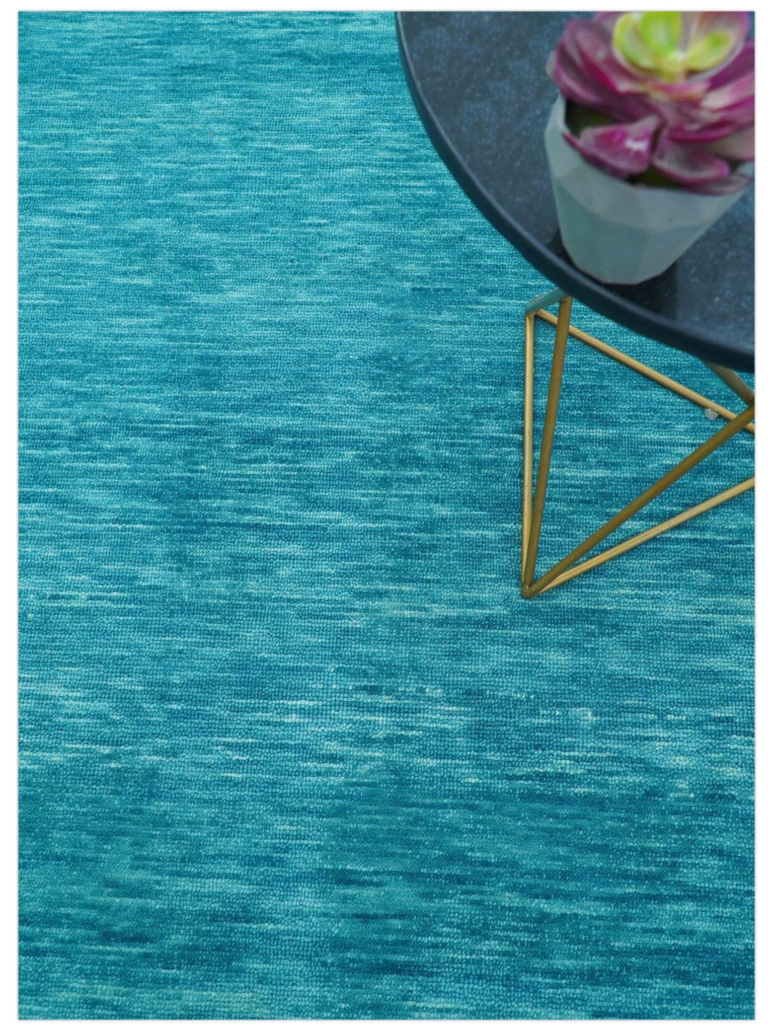 Trident Custom Made Solid Modern Blue Hand Tufted Wool Area Rug - Image 3