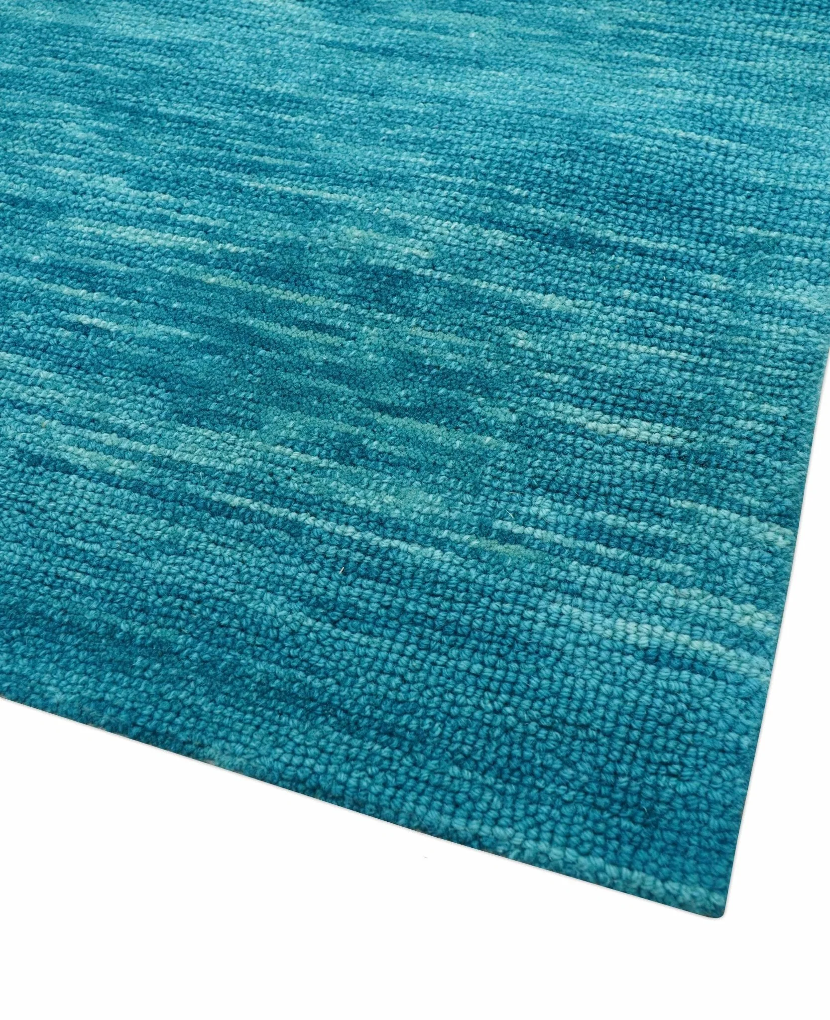 Trident Custom Made Solid Modern Blue Hand Tufted Wool Area Rug - Image 5