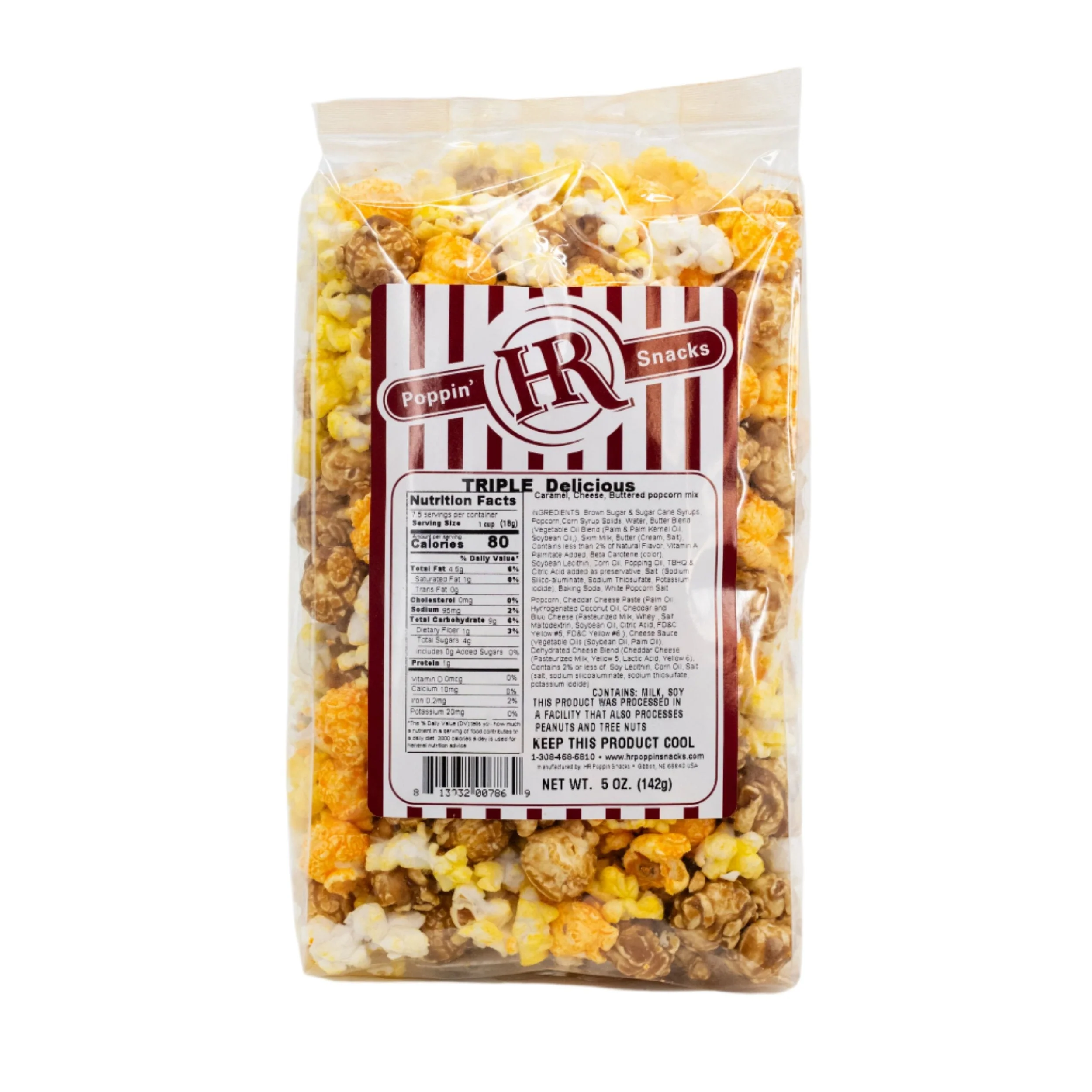 Triple Delicious Caramel, Cheese and Buttered Popcorn | Pack of 2 | 5 oz | HR Poppin' Snacks - Image 2