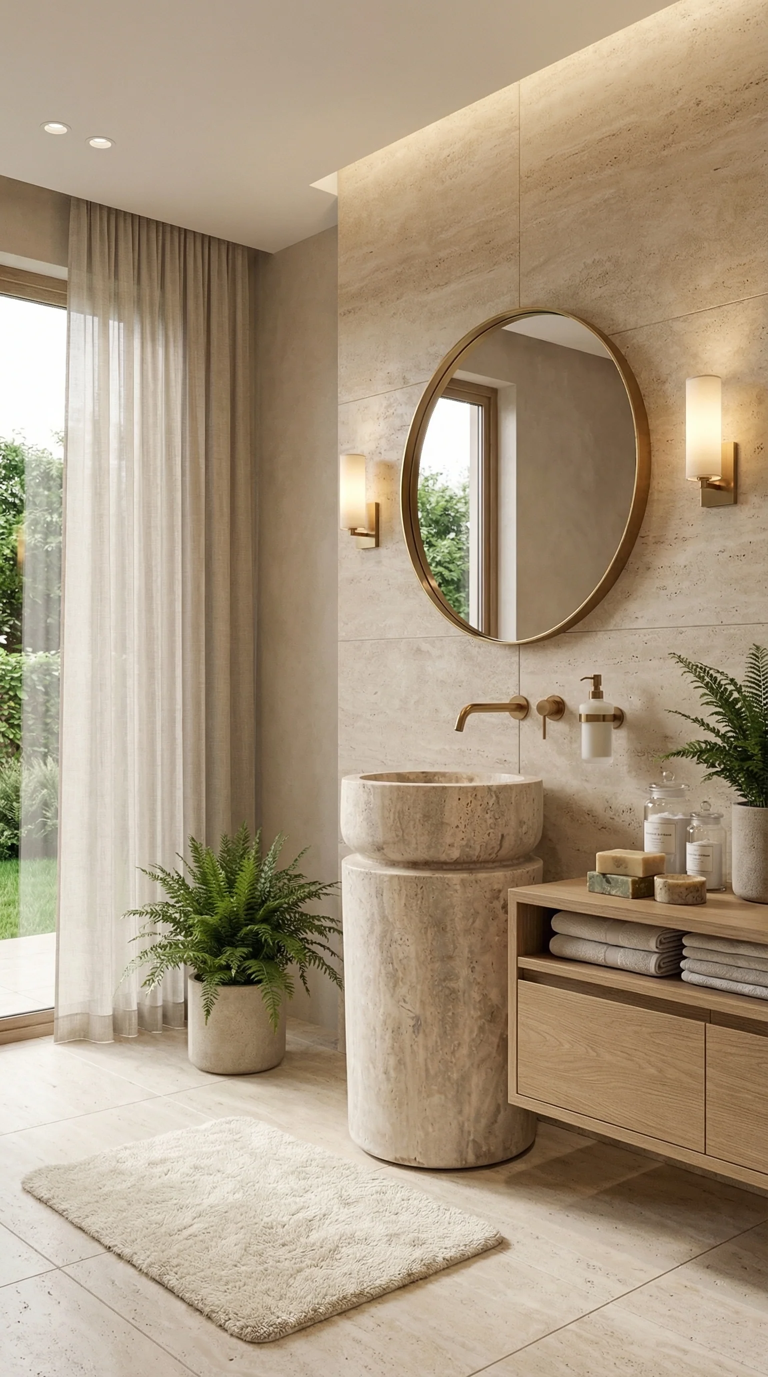 Troia Light Travertine Designer Pedestal Stand-Alone Fluted Sink (W)18" (L)18" (H)33" - Image 2